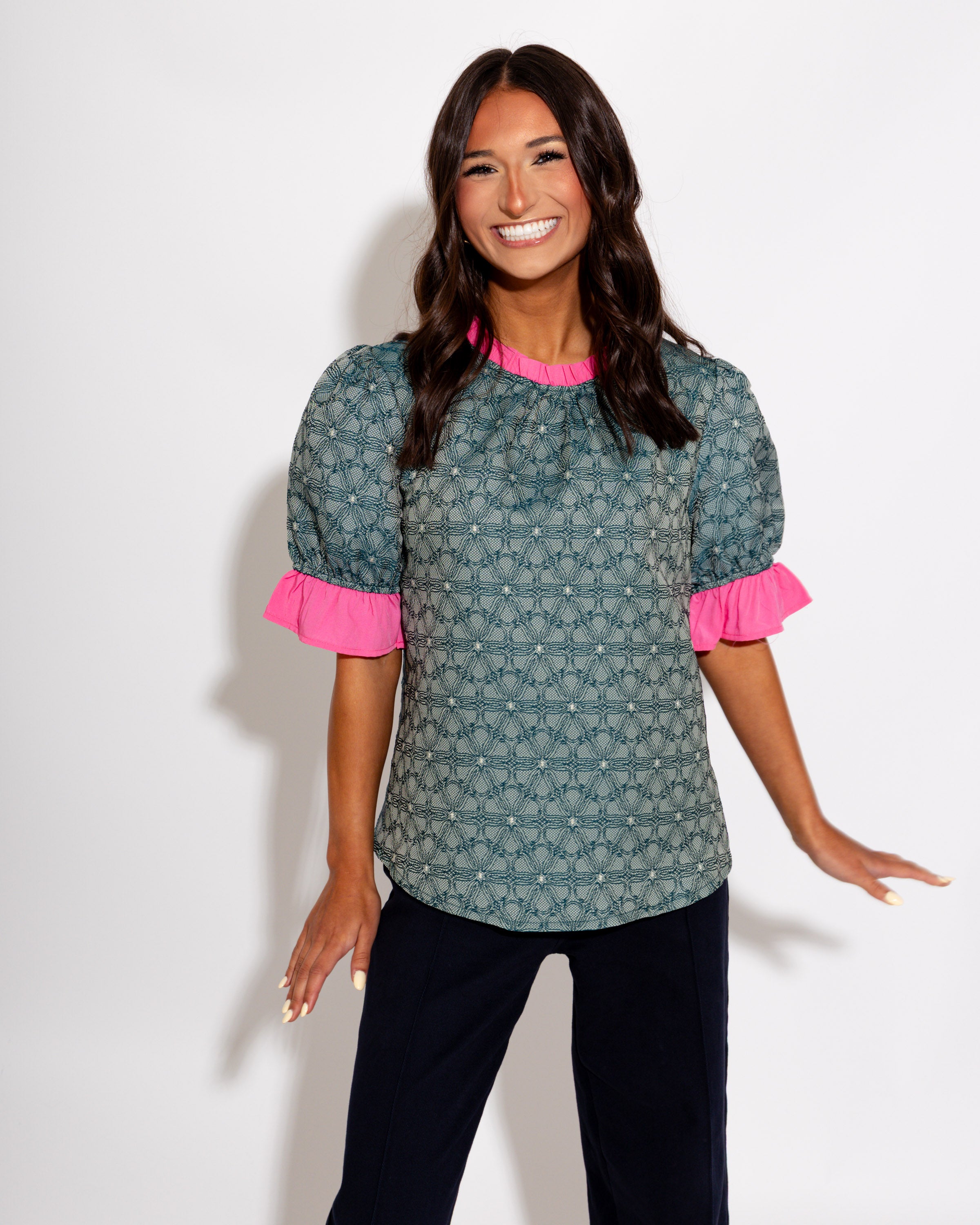 Contrast Ruffle Floral Top