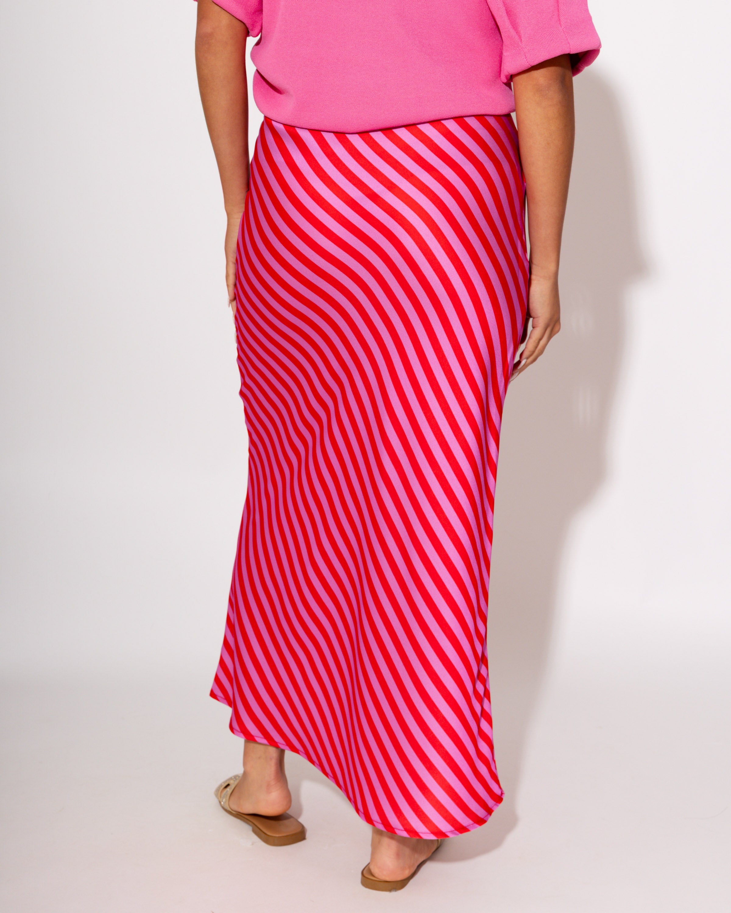 Statement Stripe Midi Skirt in Red/Pink