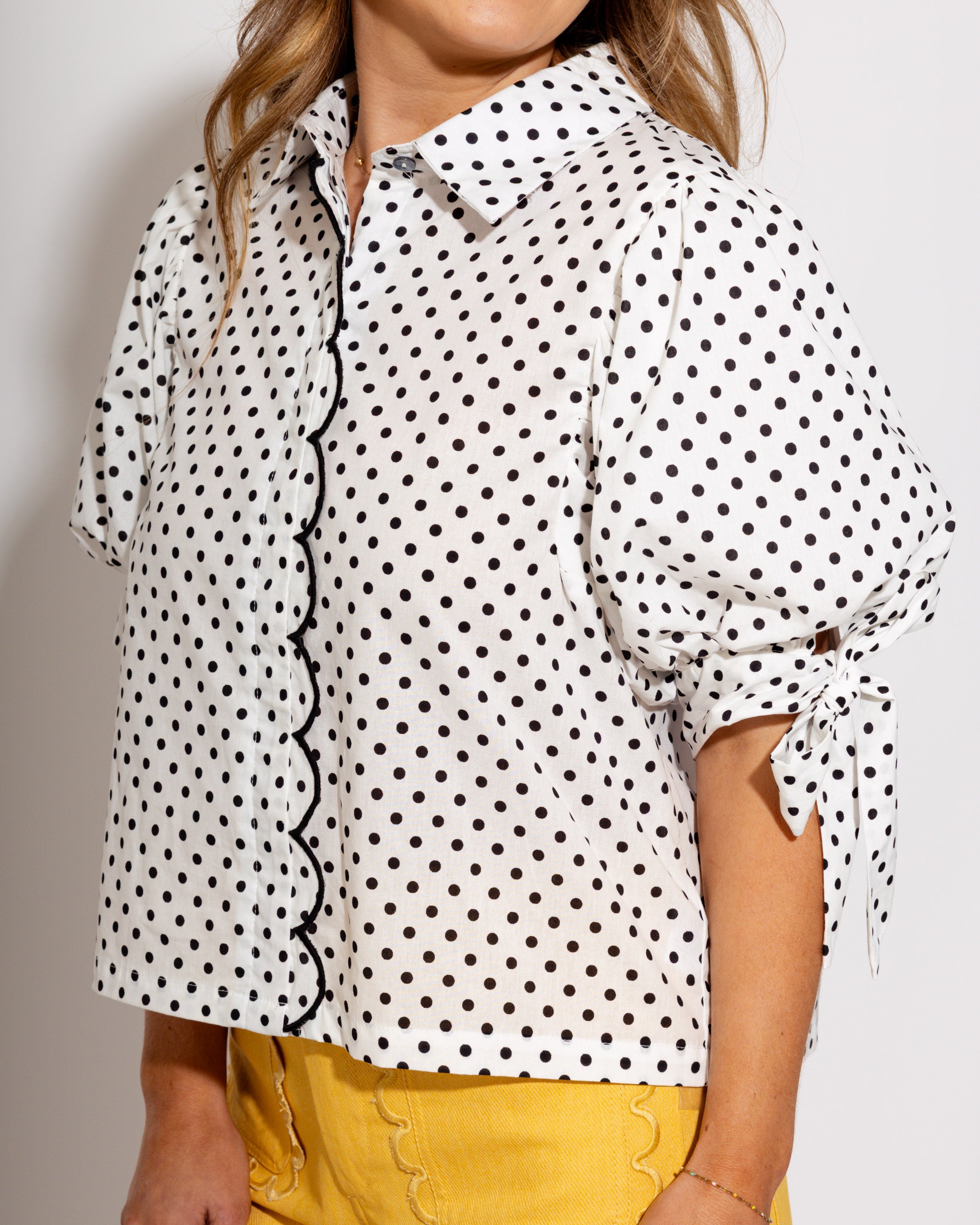 Polka Dot Scallop Button Up Top