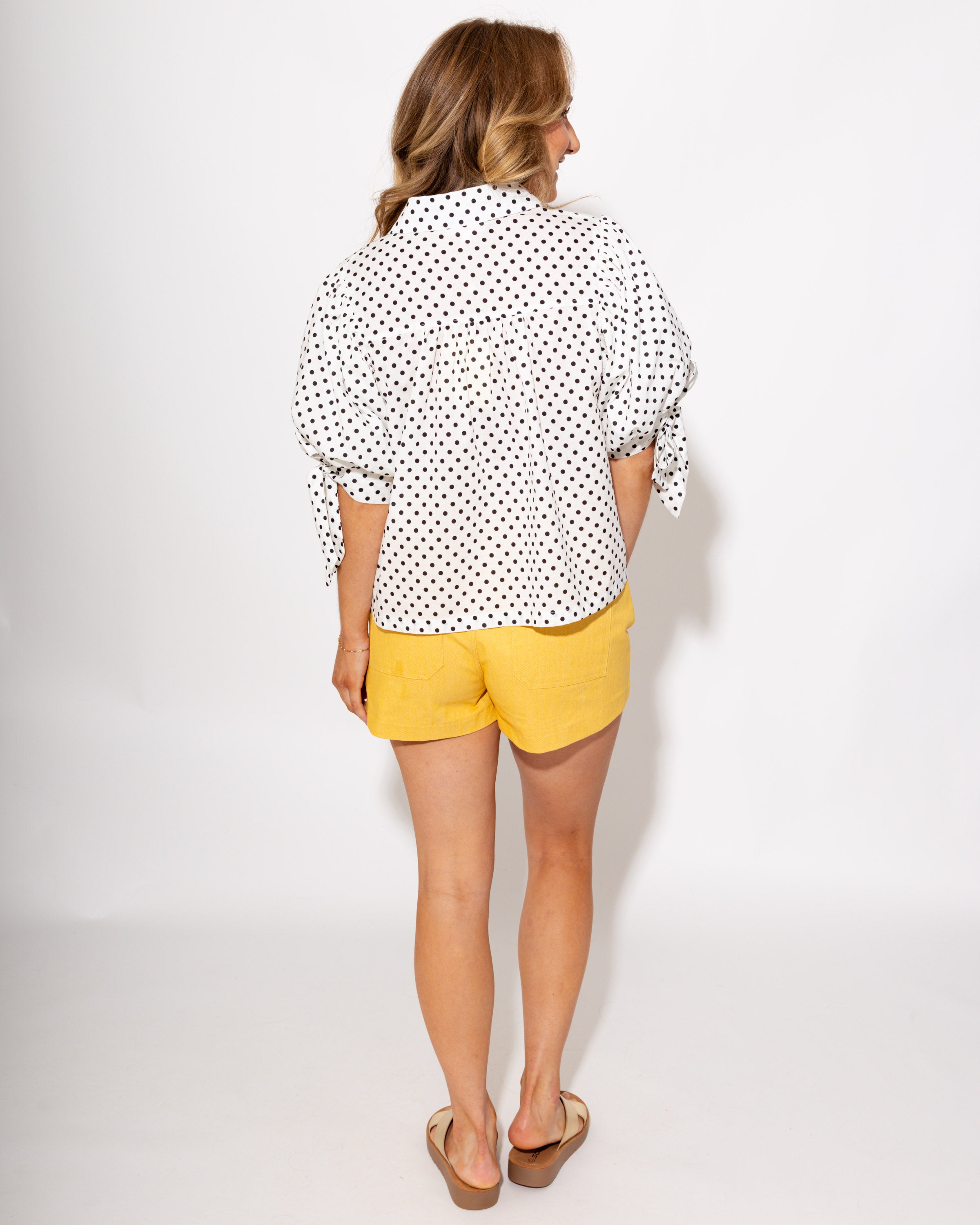 Polka Dot Scallop Button Up Top