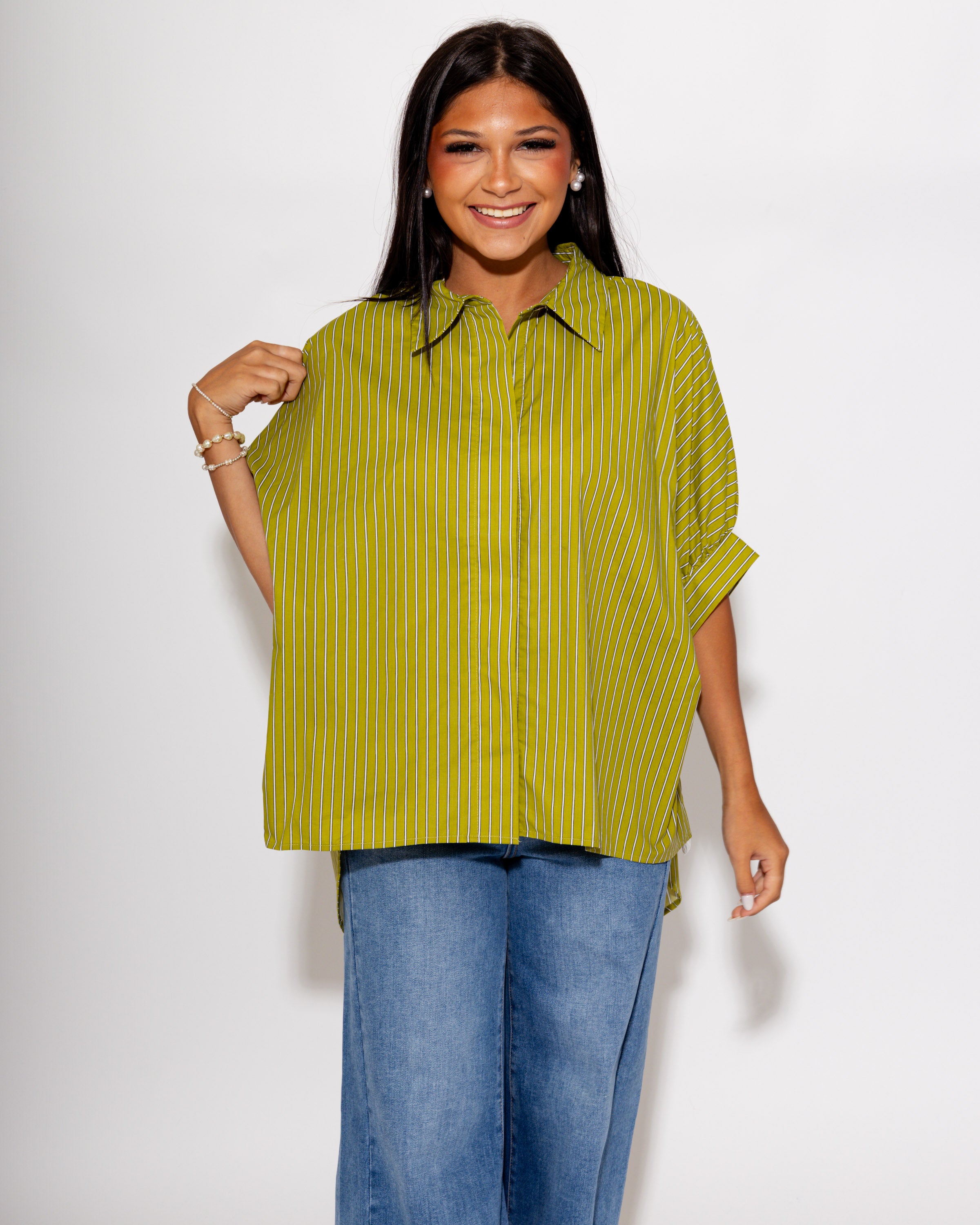 The Easy Green Stripe Button-Up