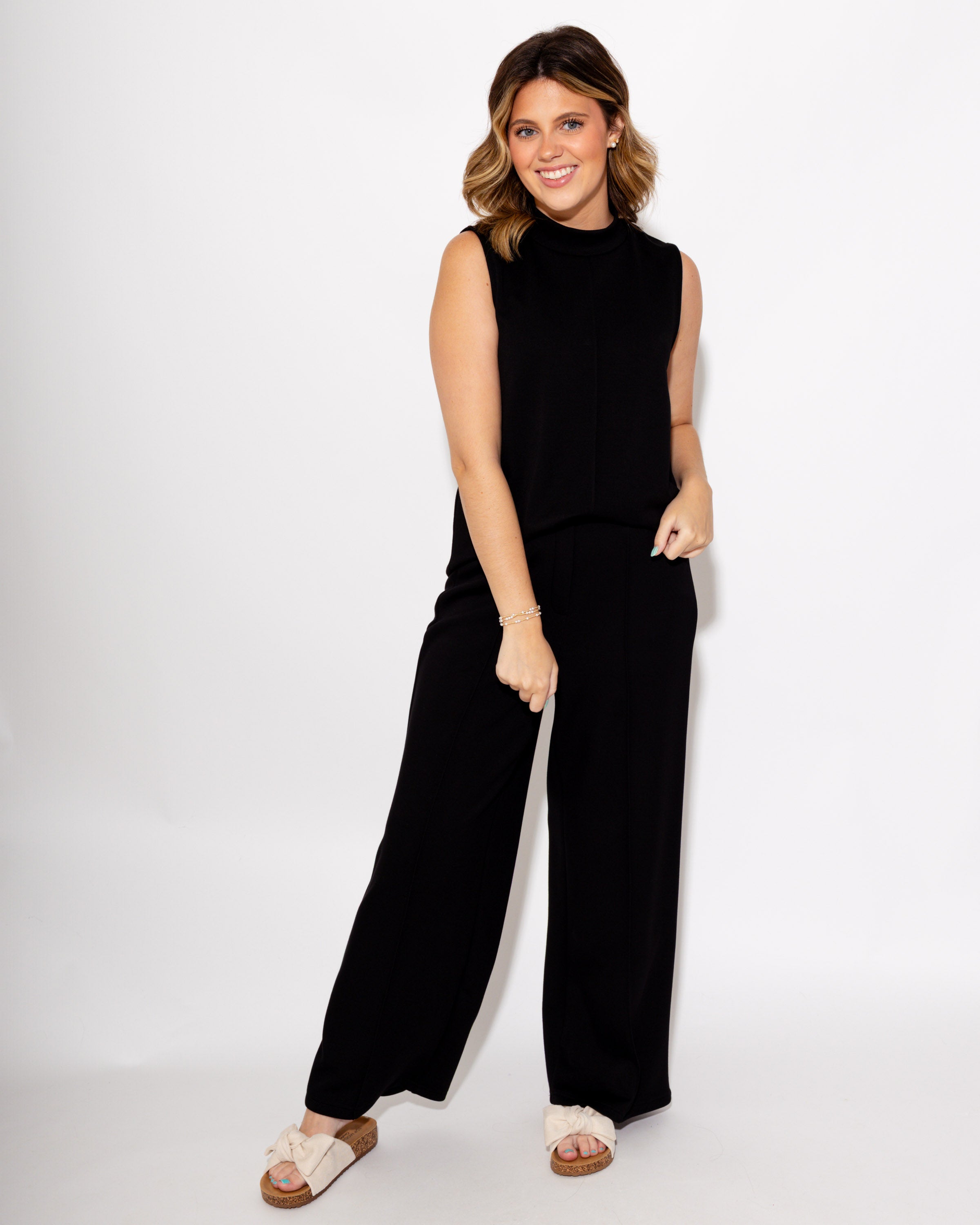 Effortless Front Seam Wide Leg Pants in Black