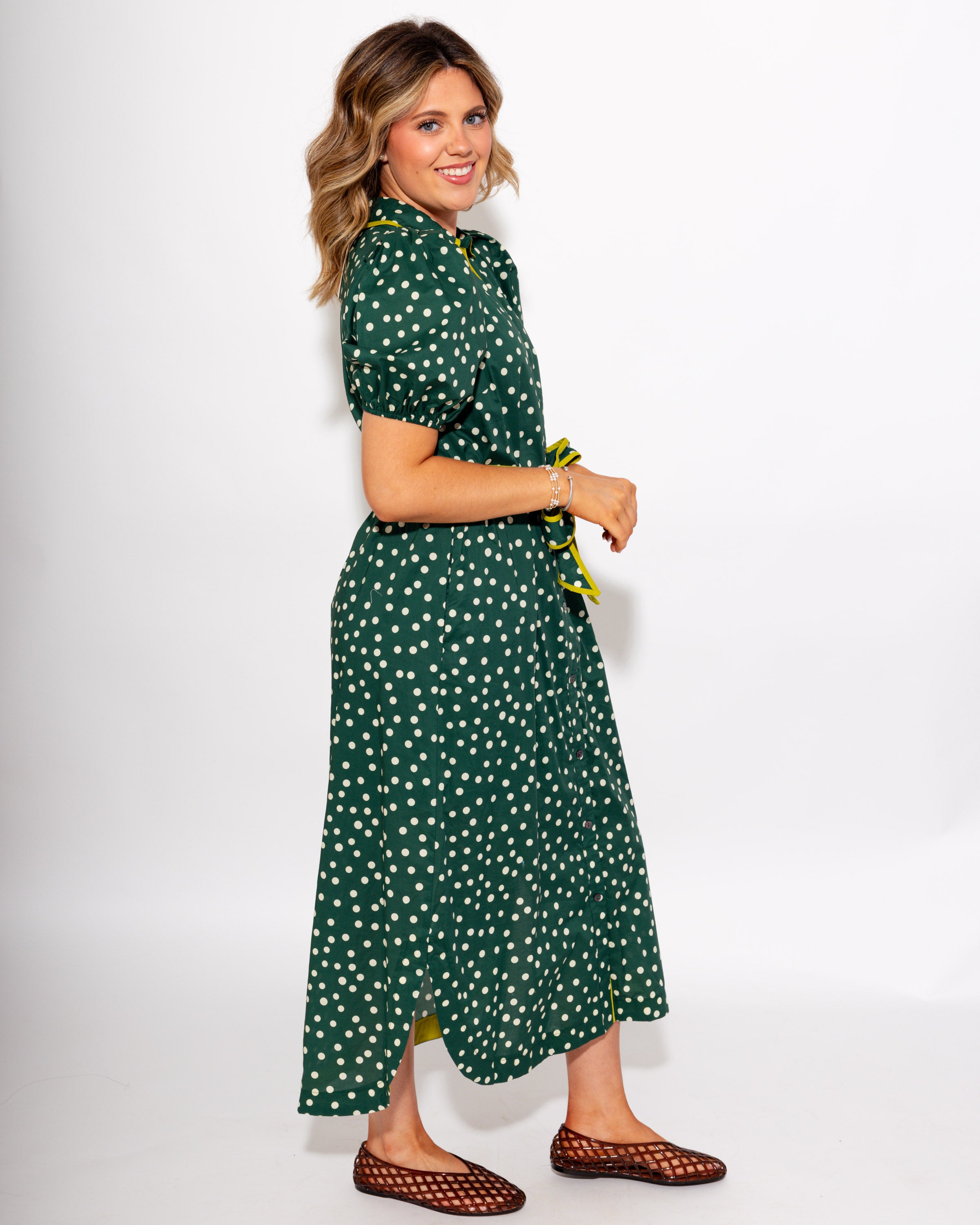 Polka Dot Tie Waist Midi Dress