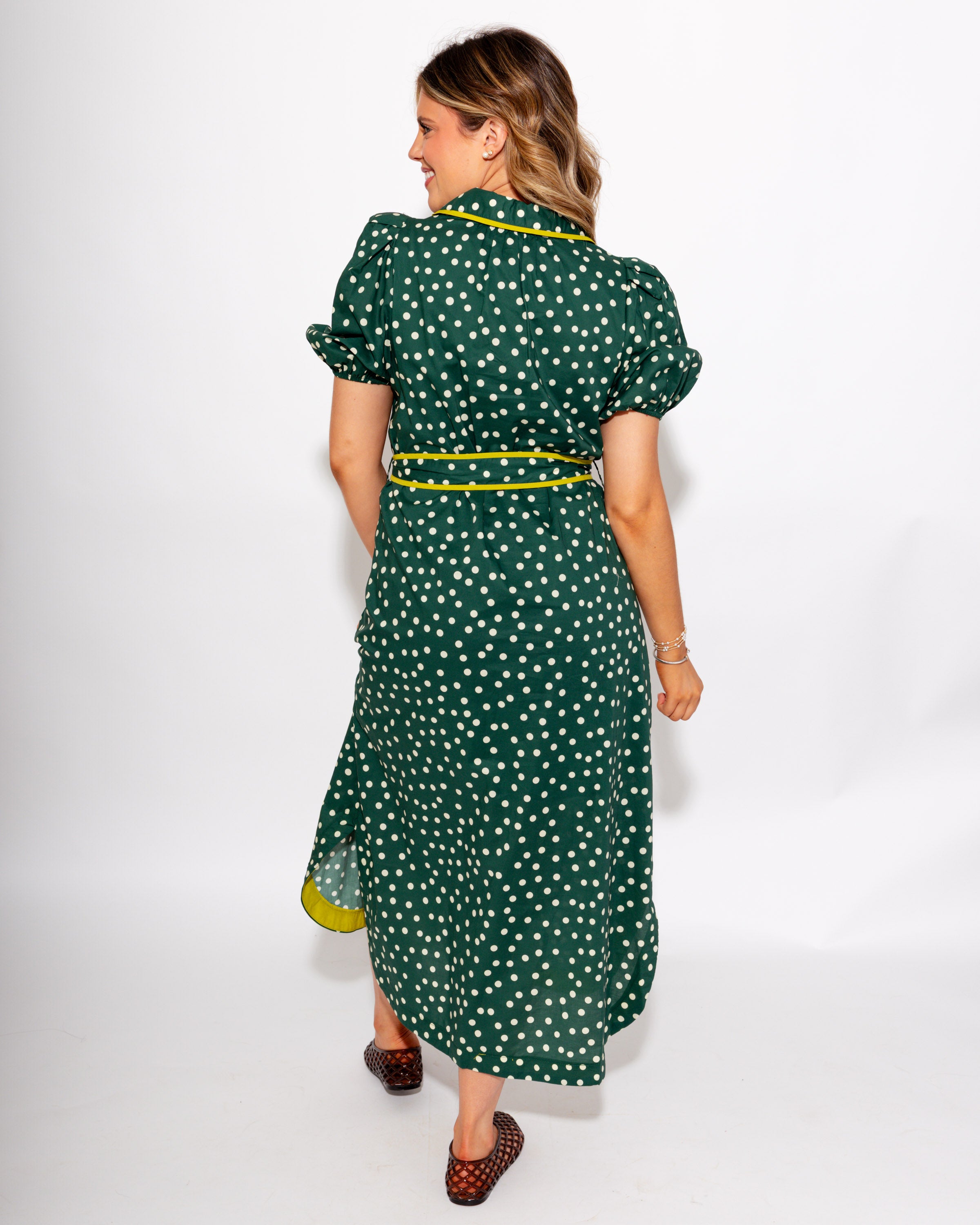 Polka Dot Tie Waist Midi Dress