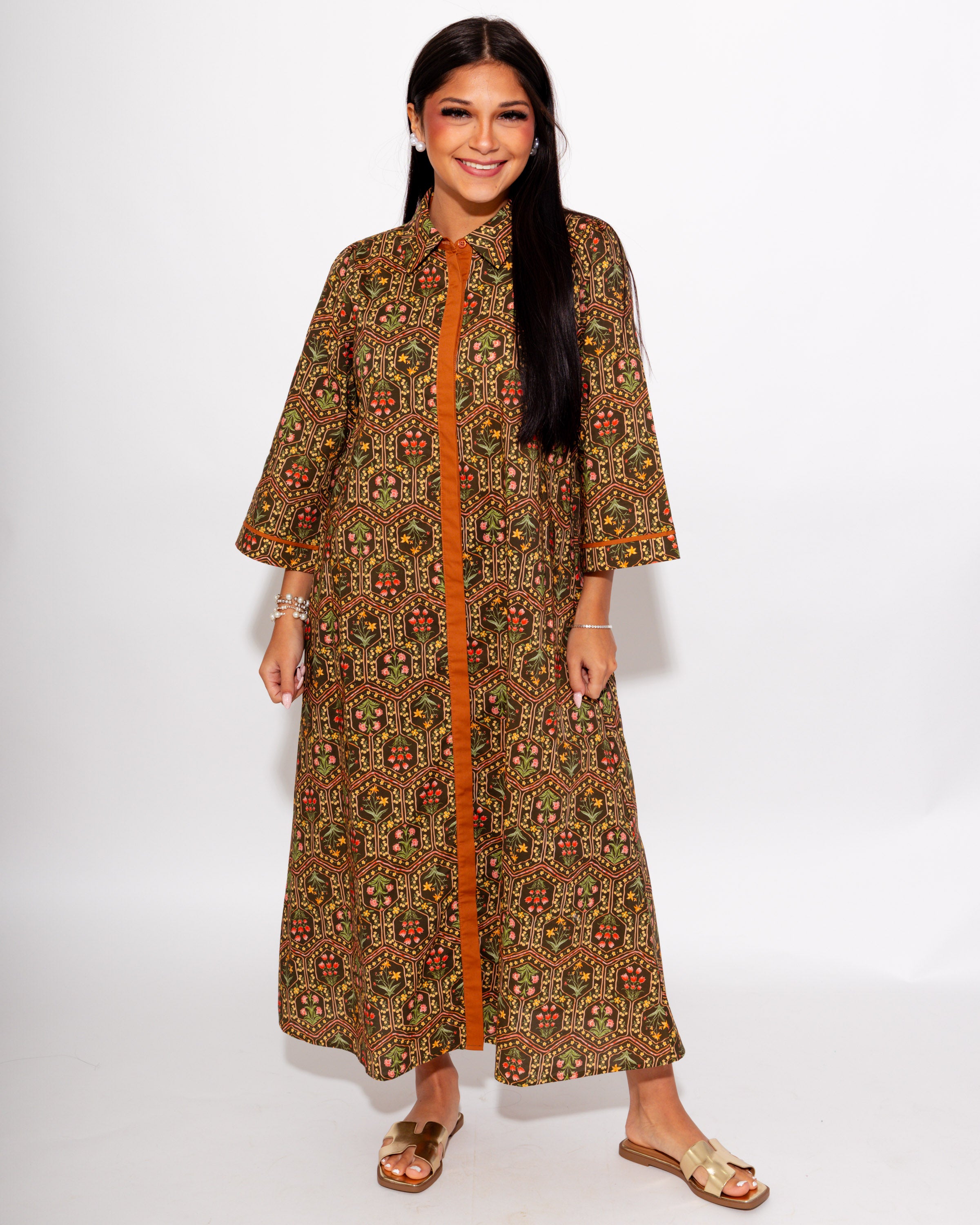 Fall Bloom Contrast Midi Dress