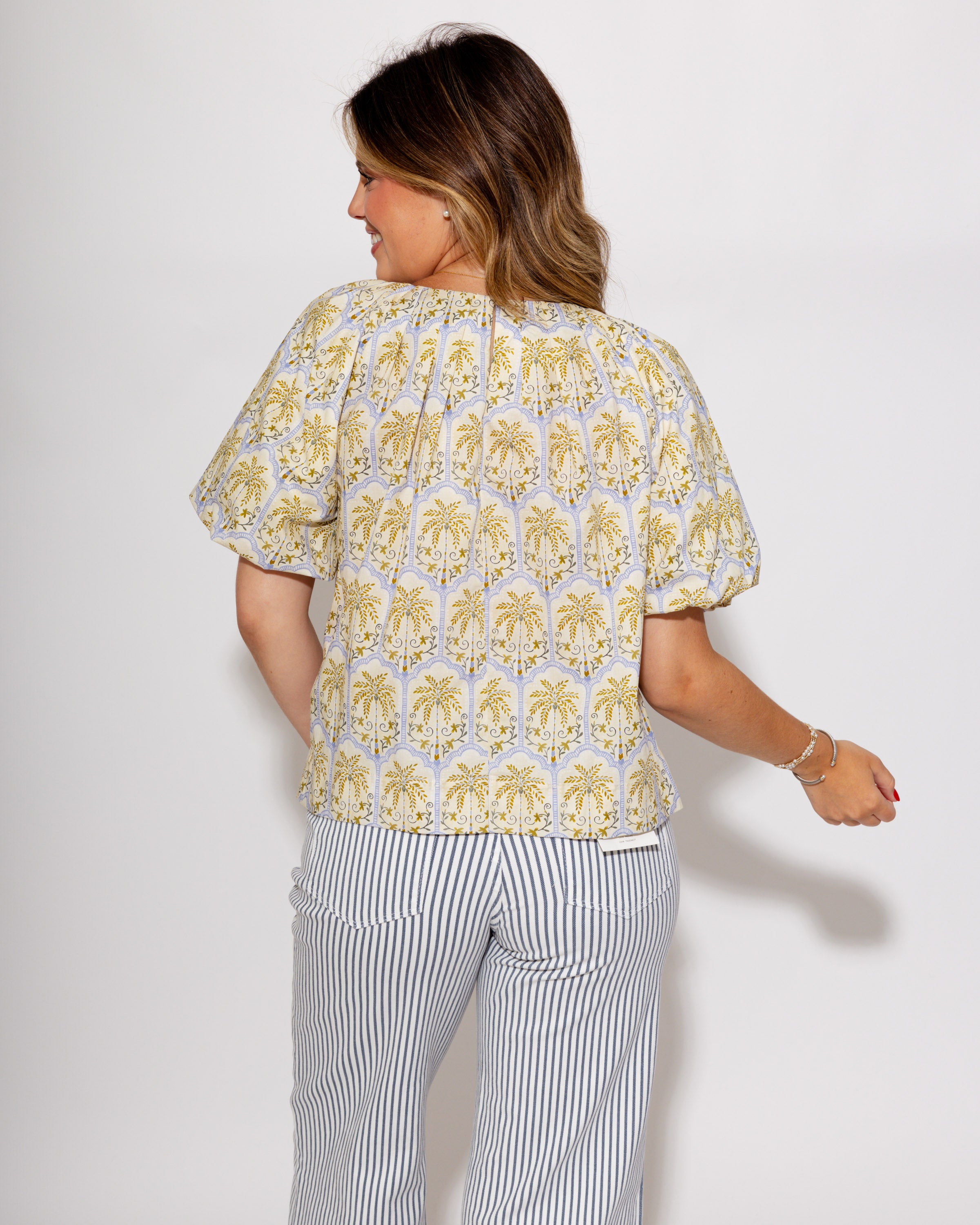Tropical Palm Puff Sleeve Top