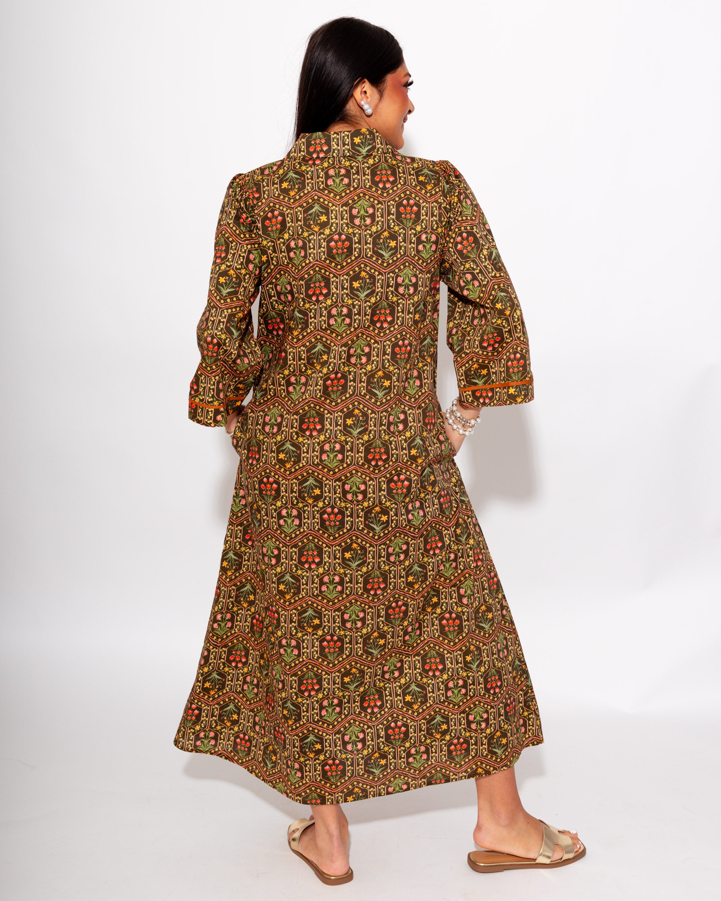 Fall Bloom Contrast Midi Dress