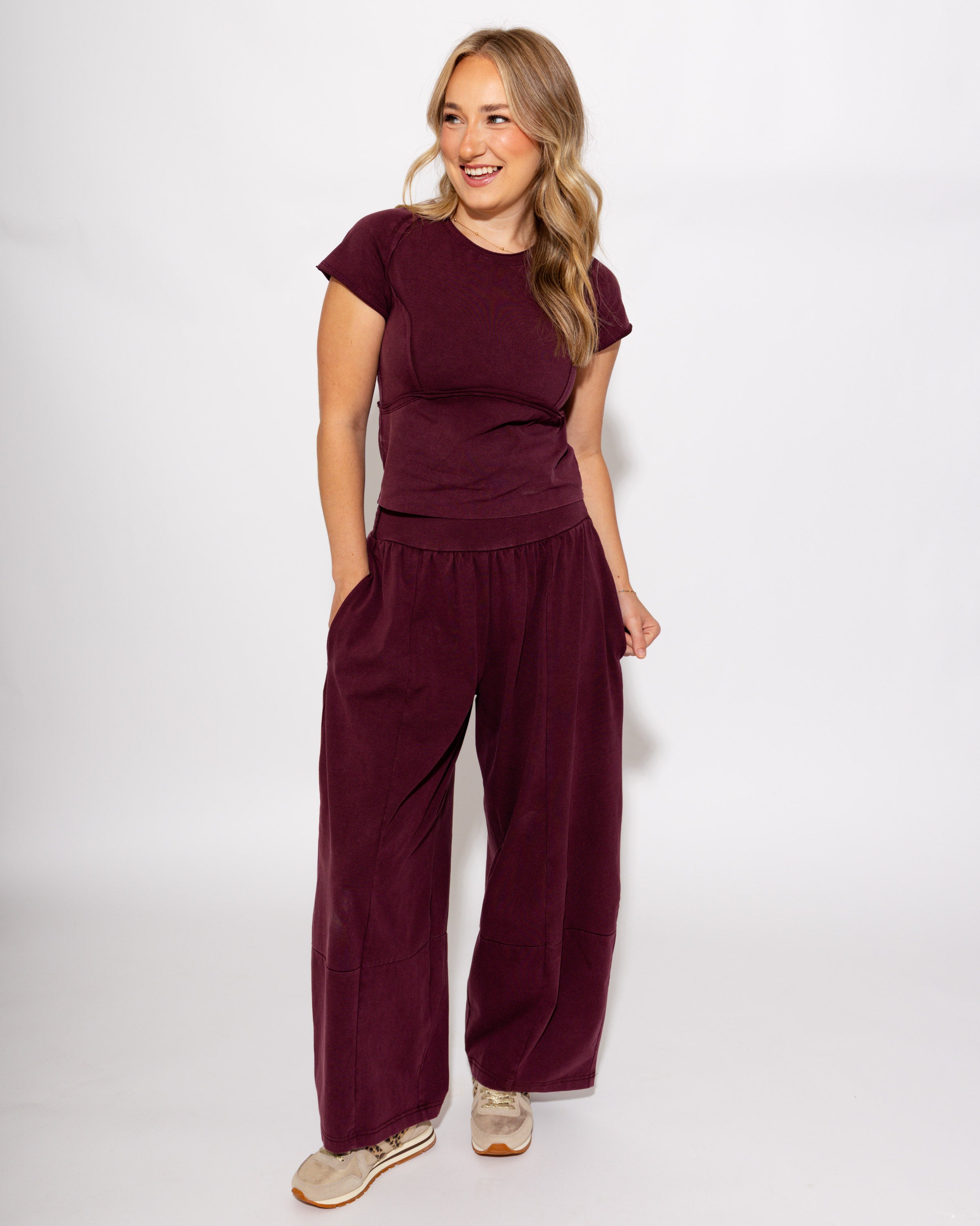 Soft Mineral Wash Cropped T-Shirt in Red Bean