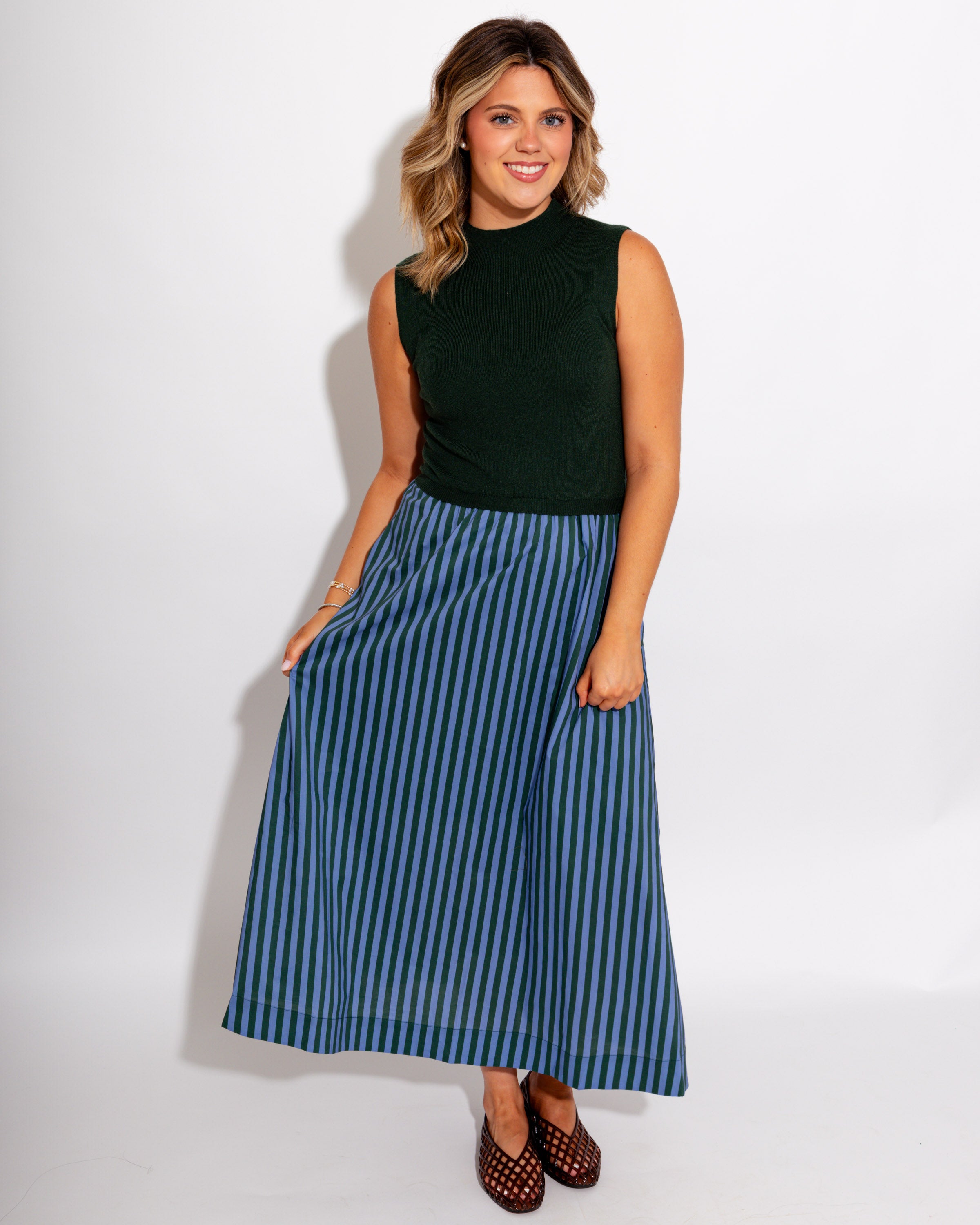 Mock Neck Striped Midi