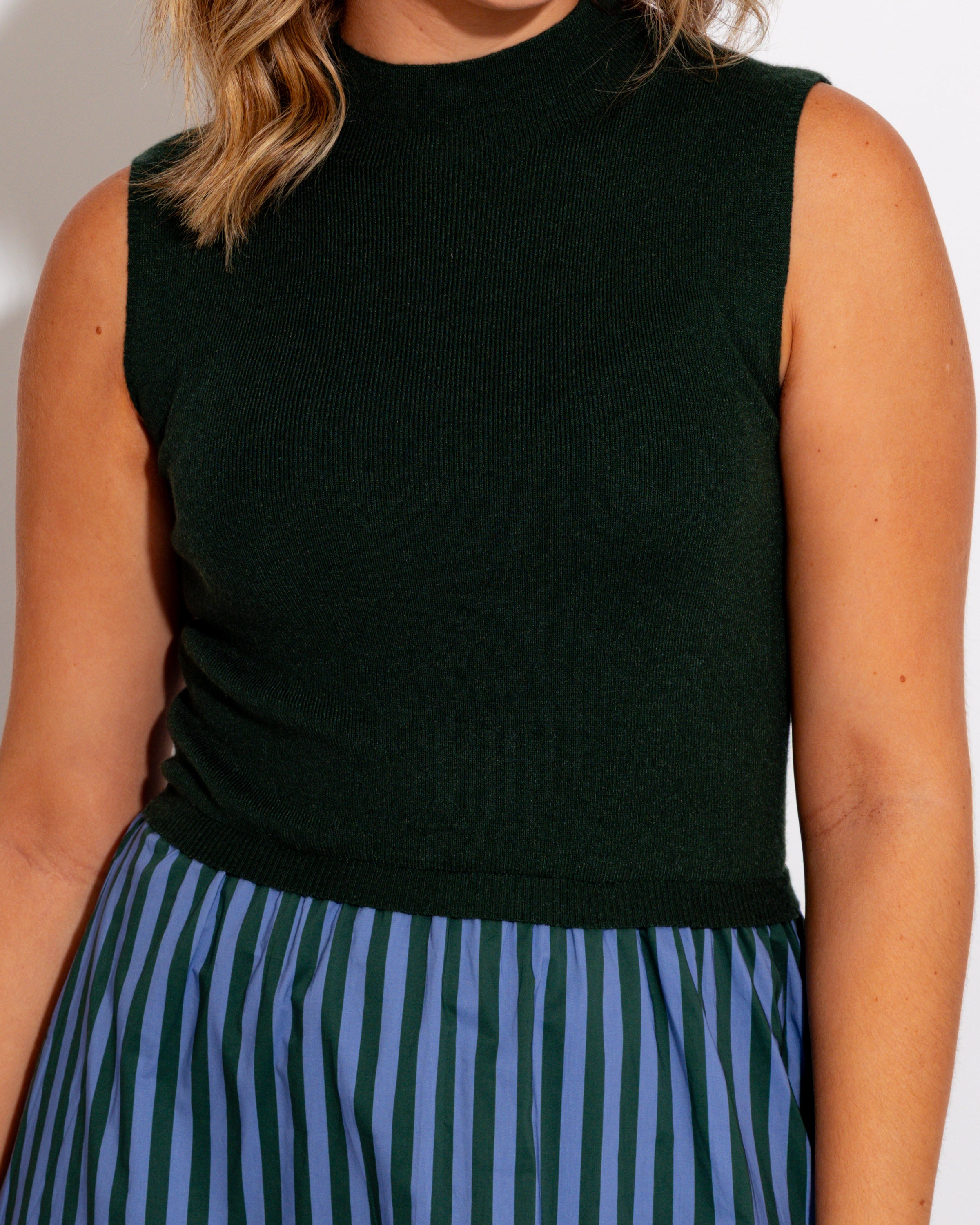 Mock Neck Striped Midi