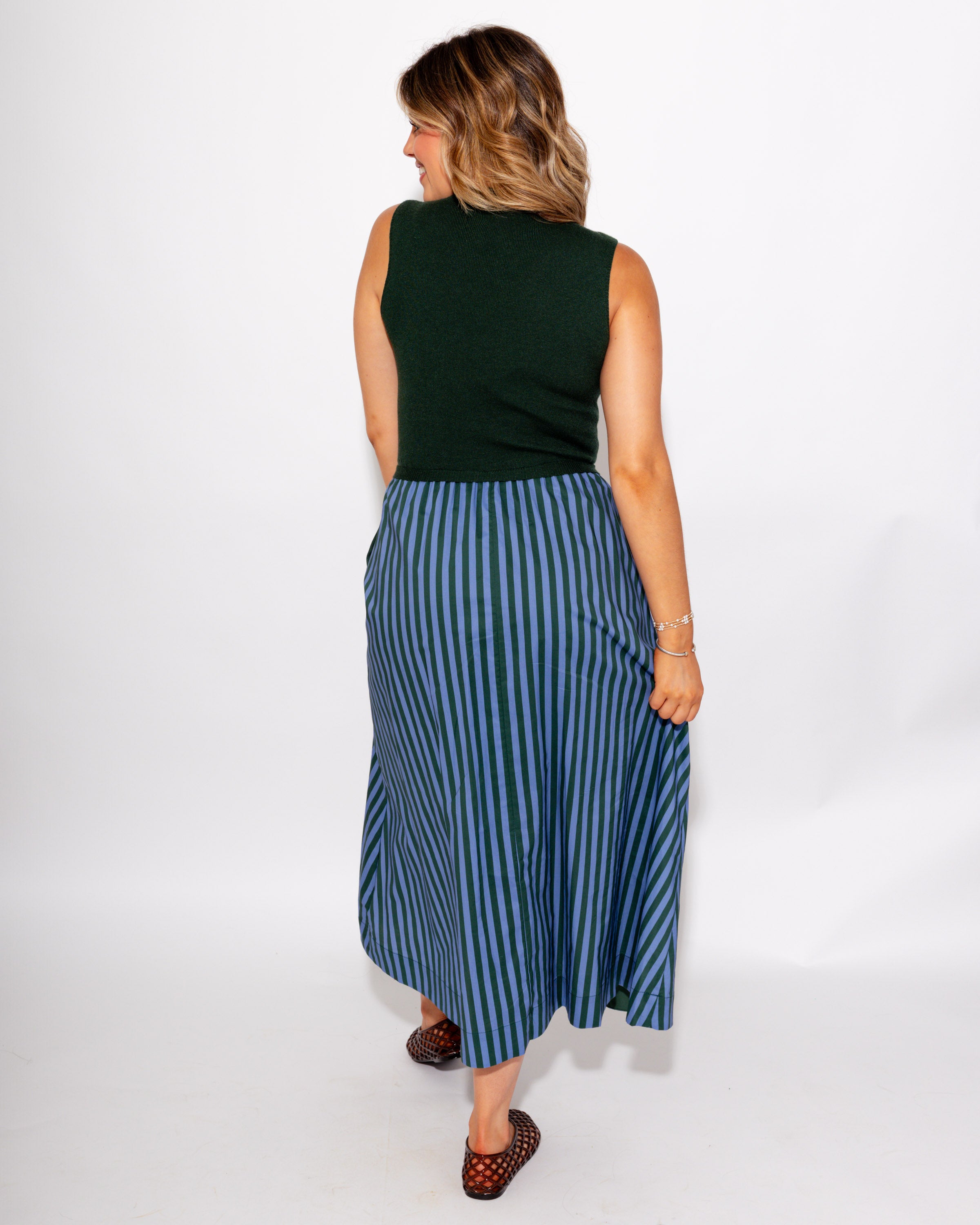 Mock Neck Striped Midi