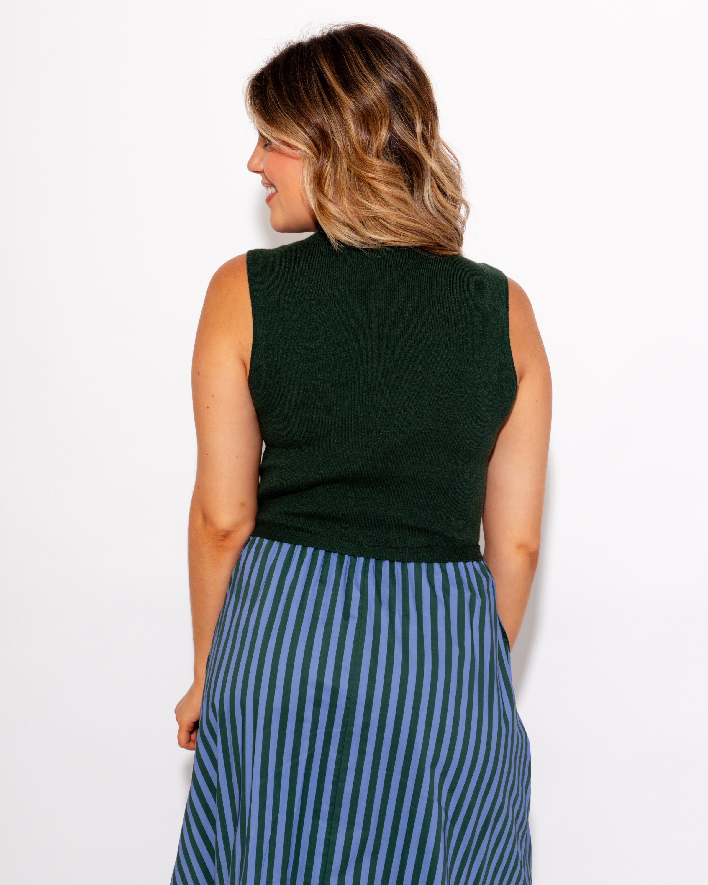 Mock Neck Striped Midi