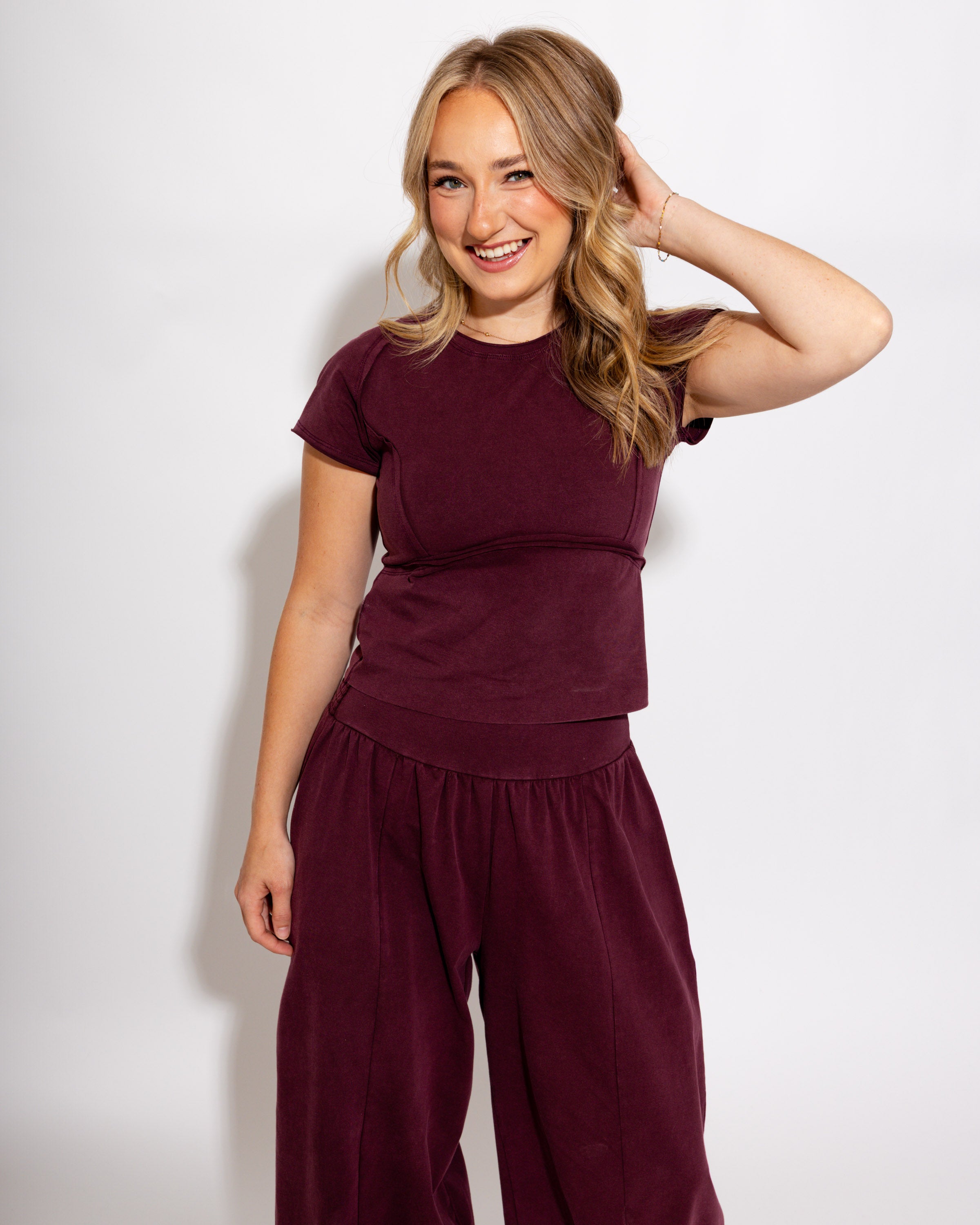 Soft Mineral Wash Cropped T-Shirt in Red Bean