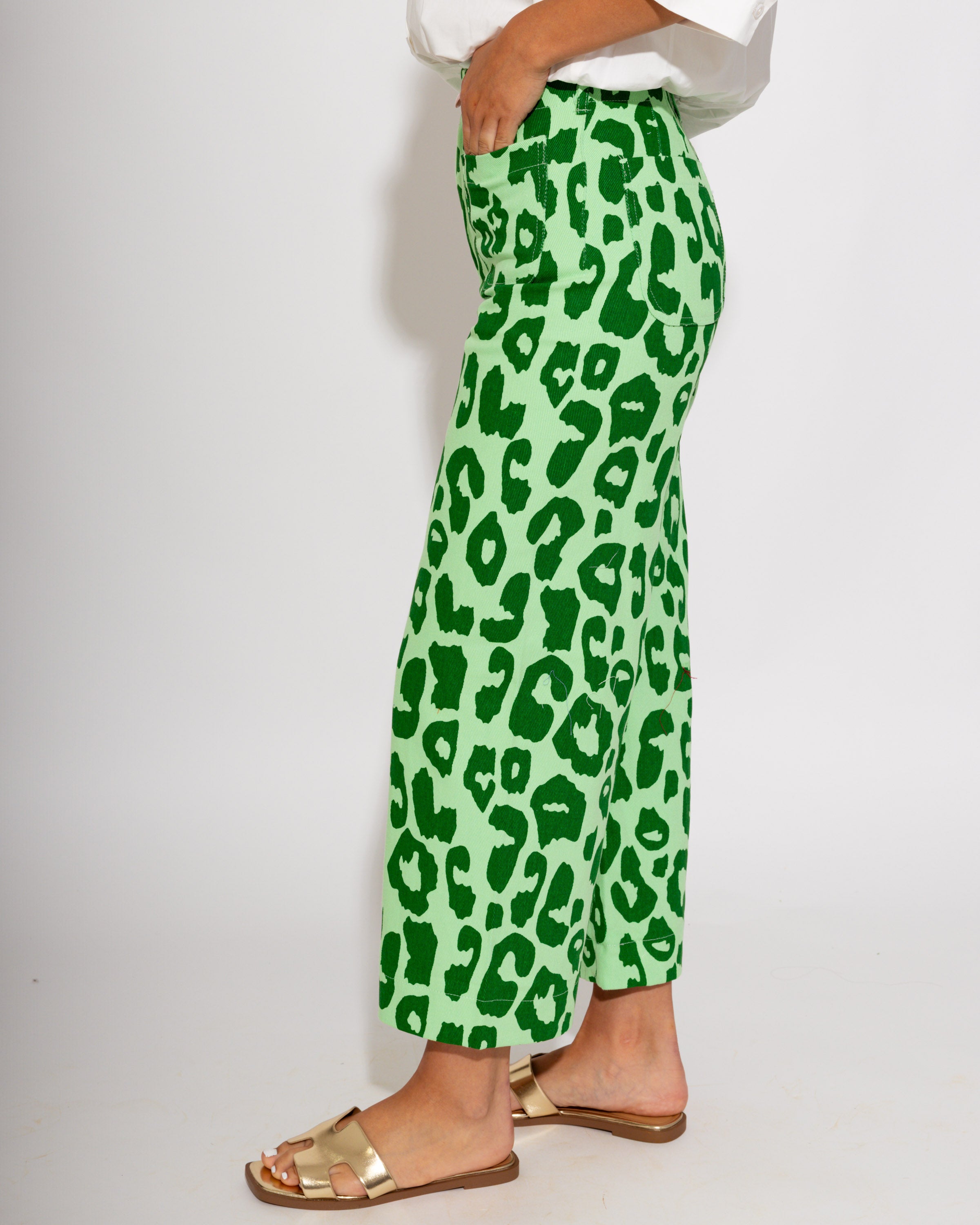 Standout Cropped Leopard Pants in Green