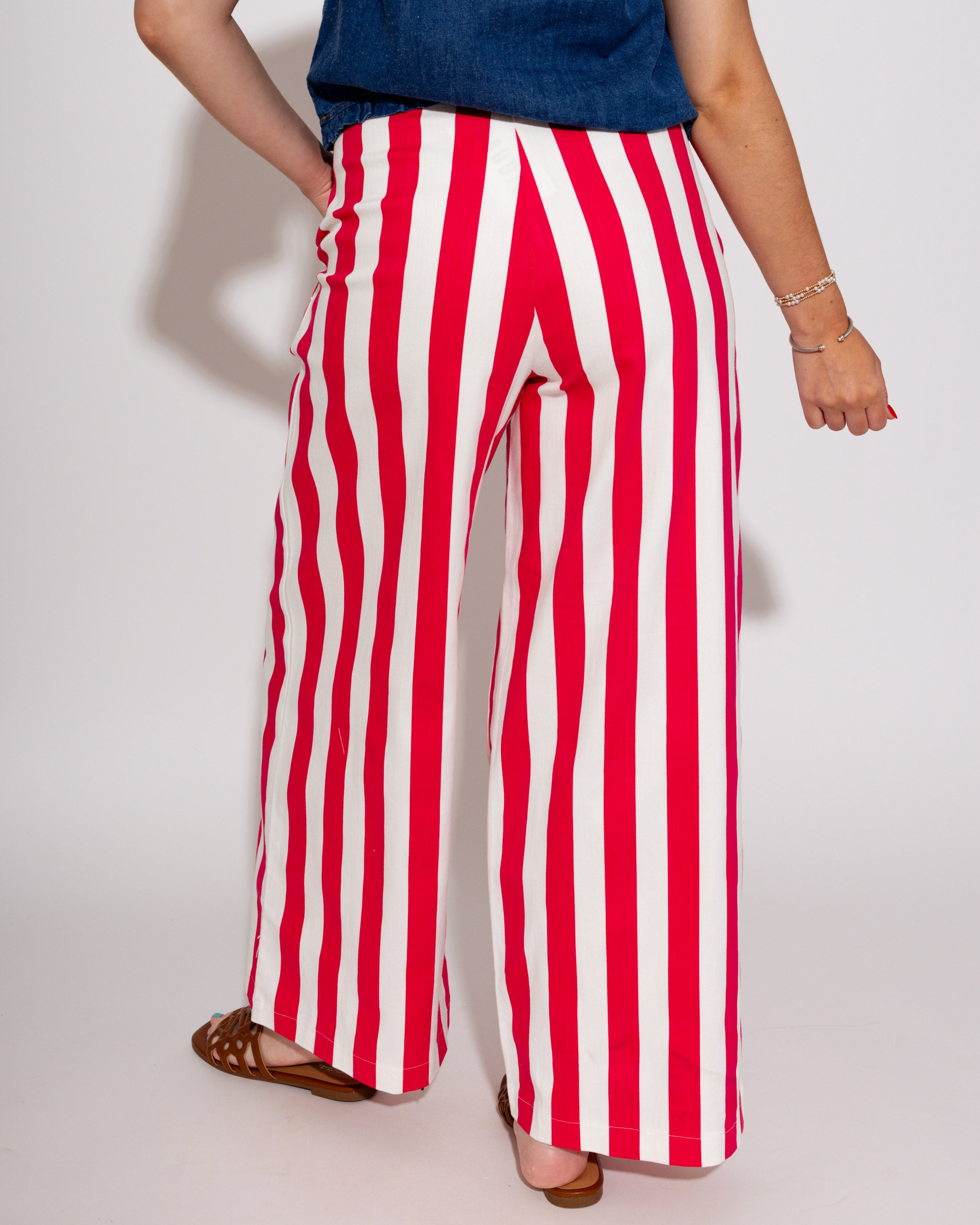Statement Stripe Wide Leg Pants in Fuchsia