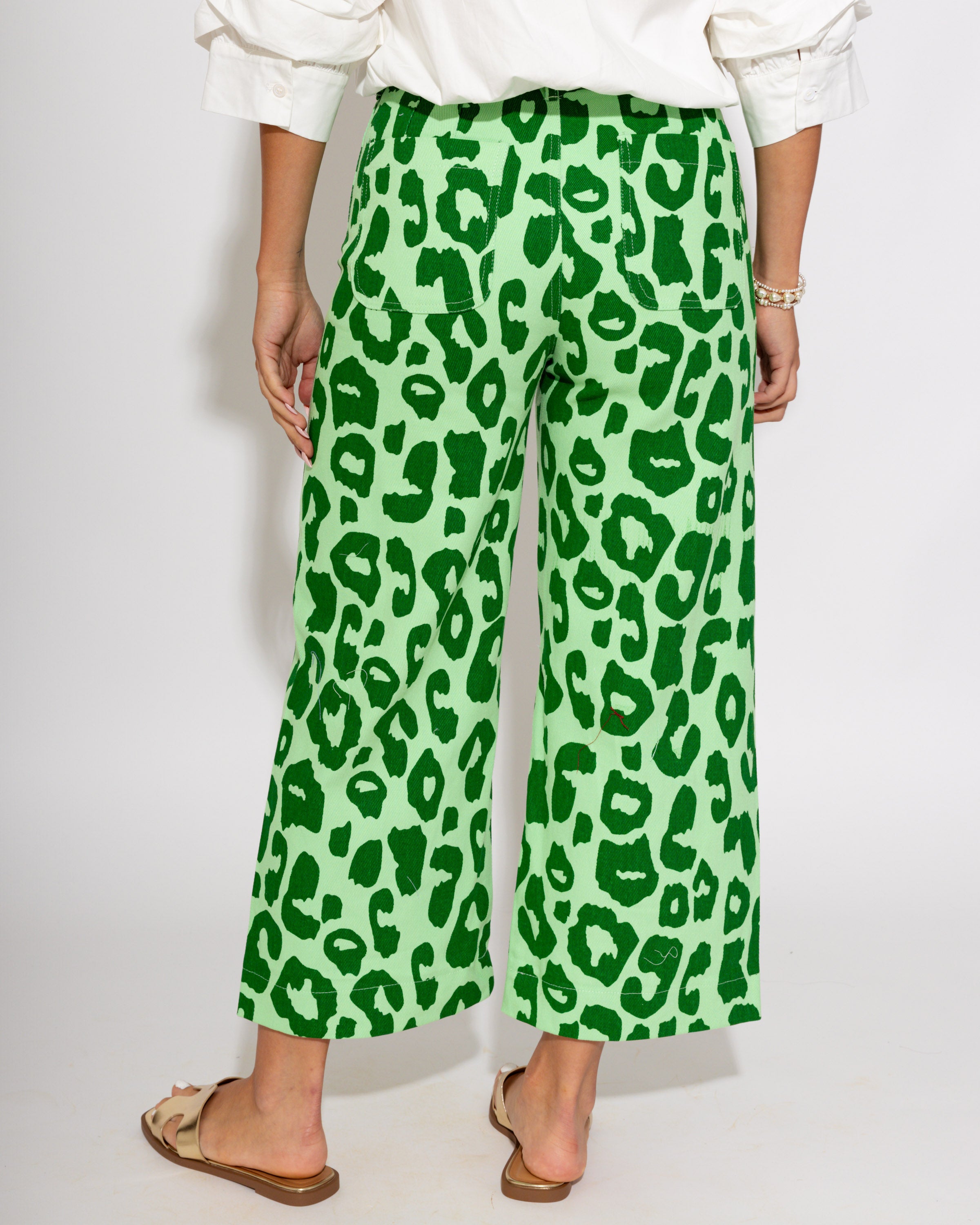 Standout Cropped Leopard Pants in Green