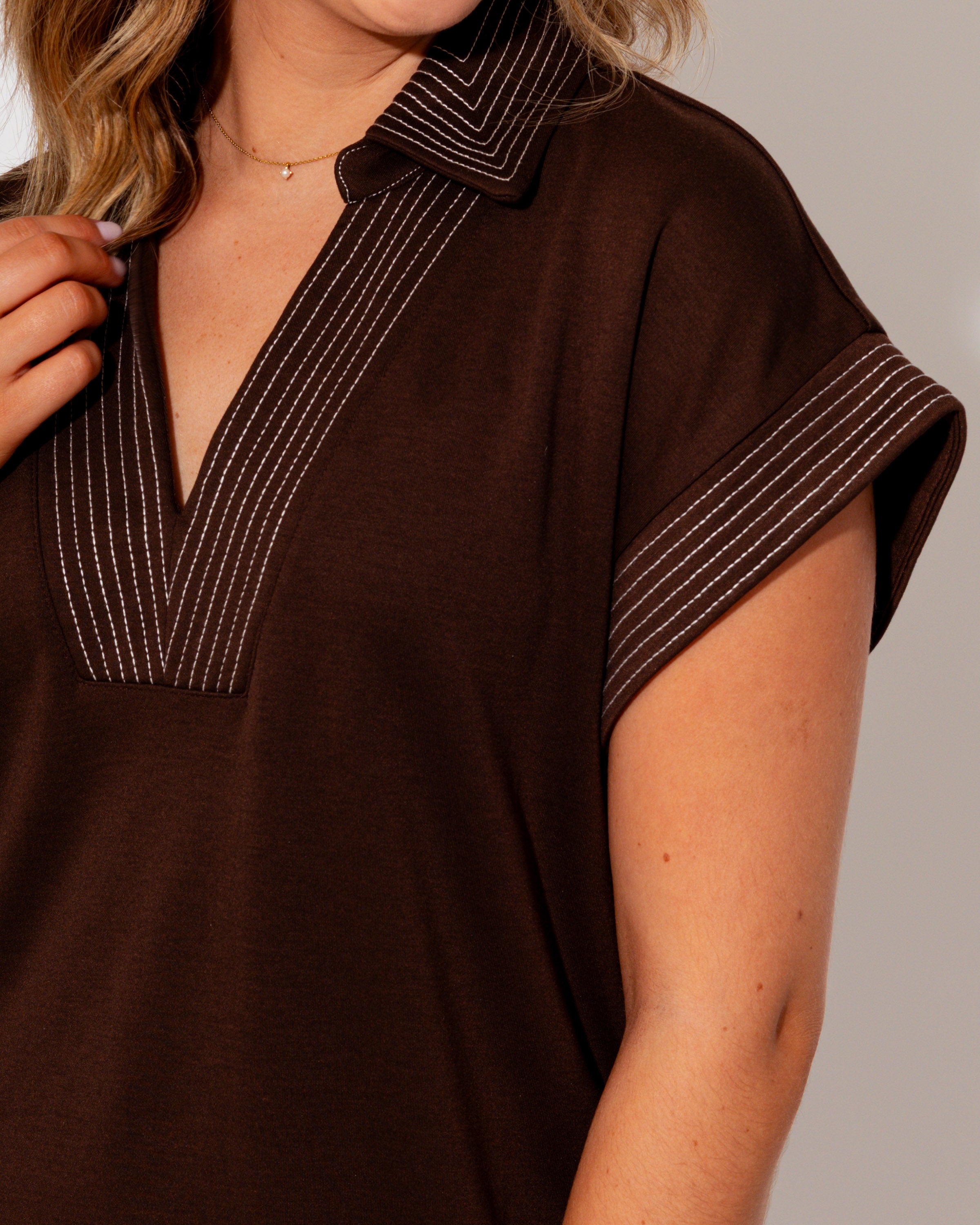 Contrast Stitch Polo Midi Dress