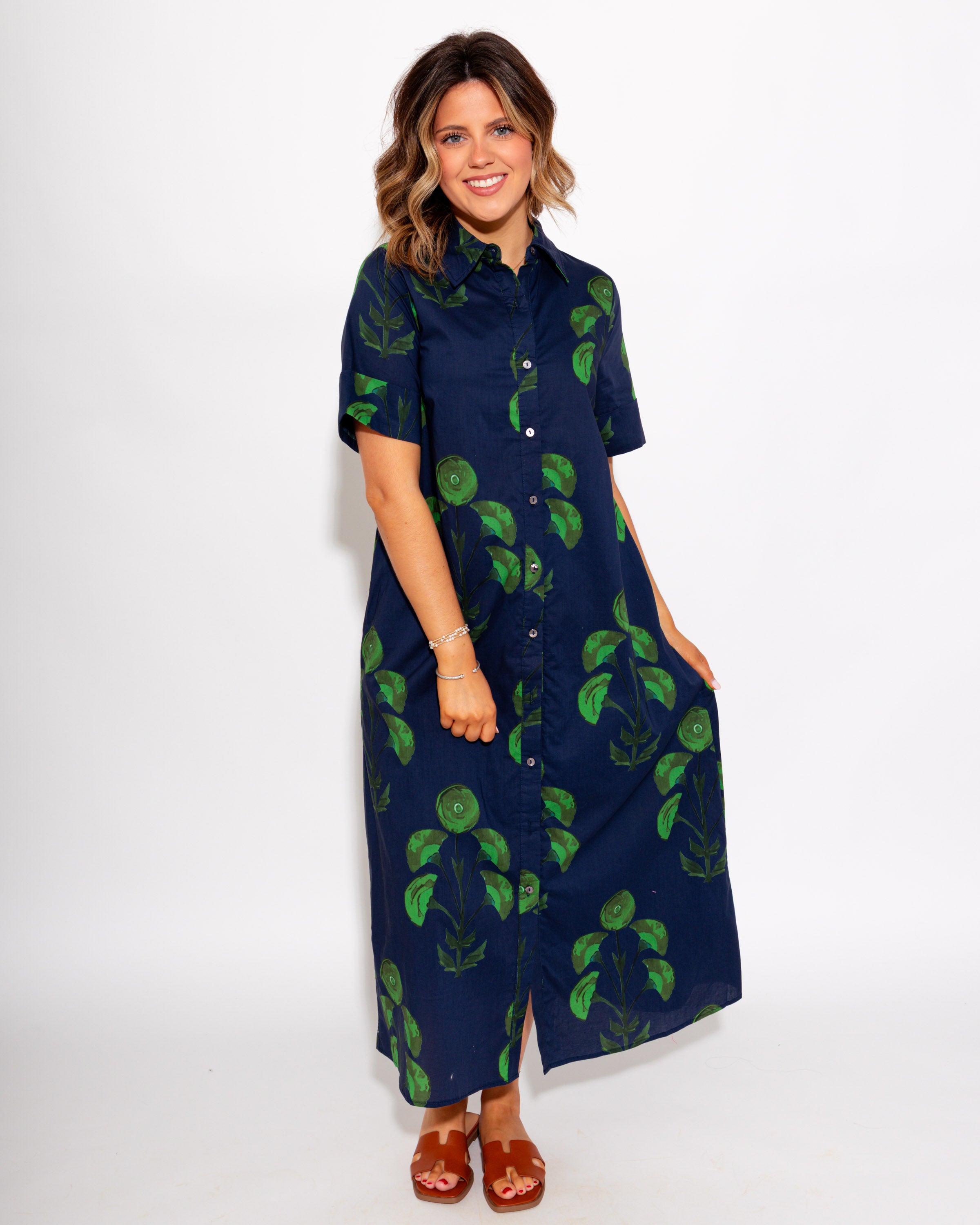 Button Front Floral Midi Dress