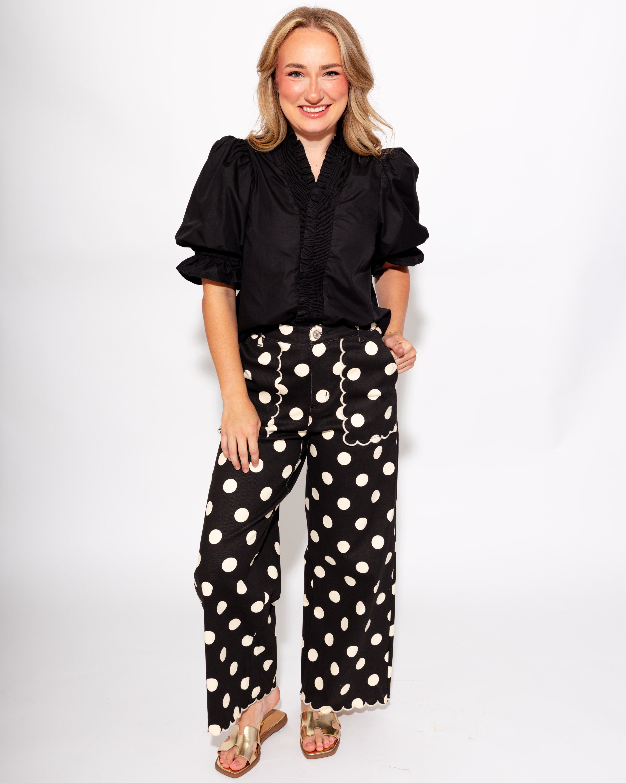 Ruffled Puff Sleeve Top in Black