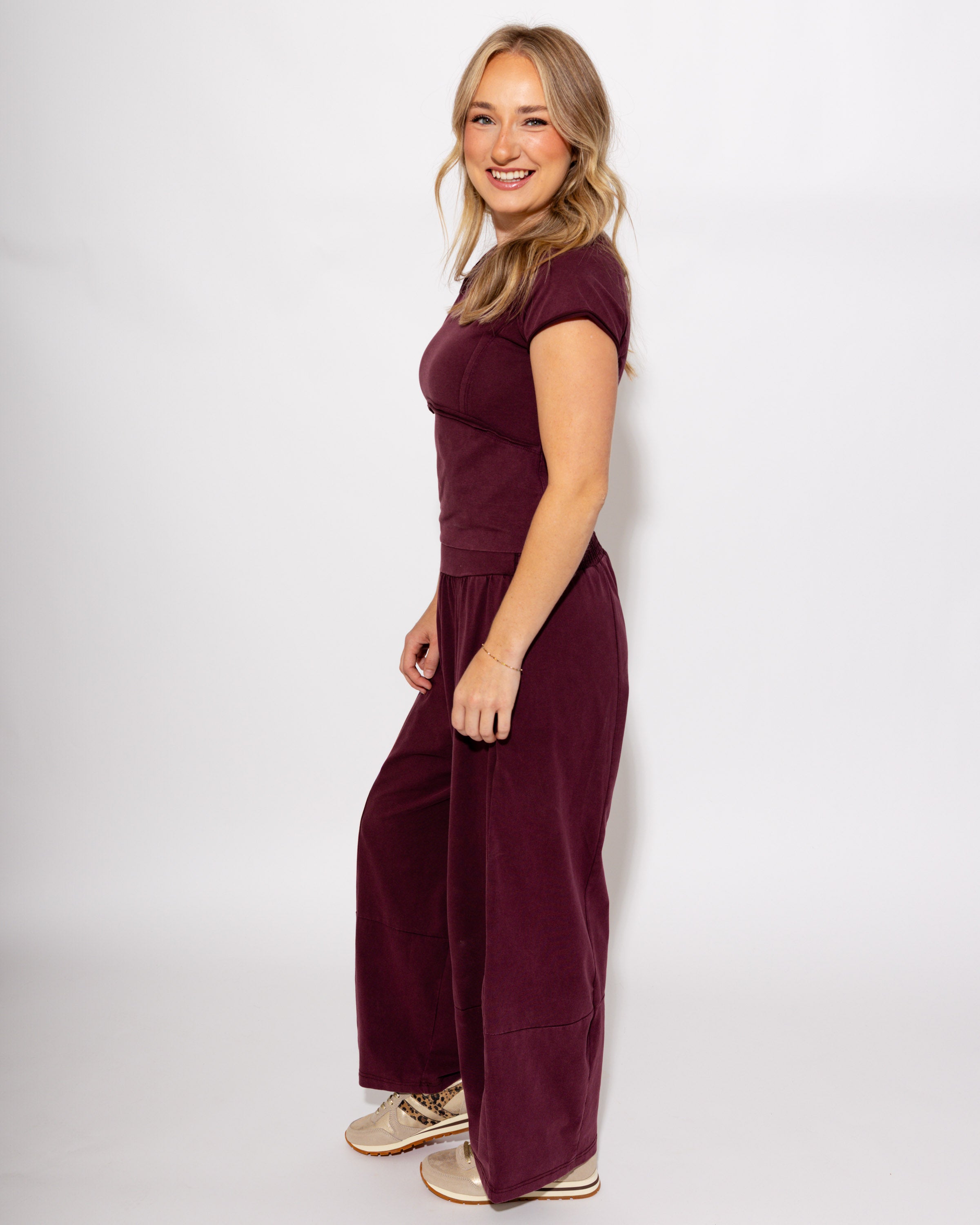 Soft Mineral Wash Cropped T-Shirt in Red Bean