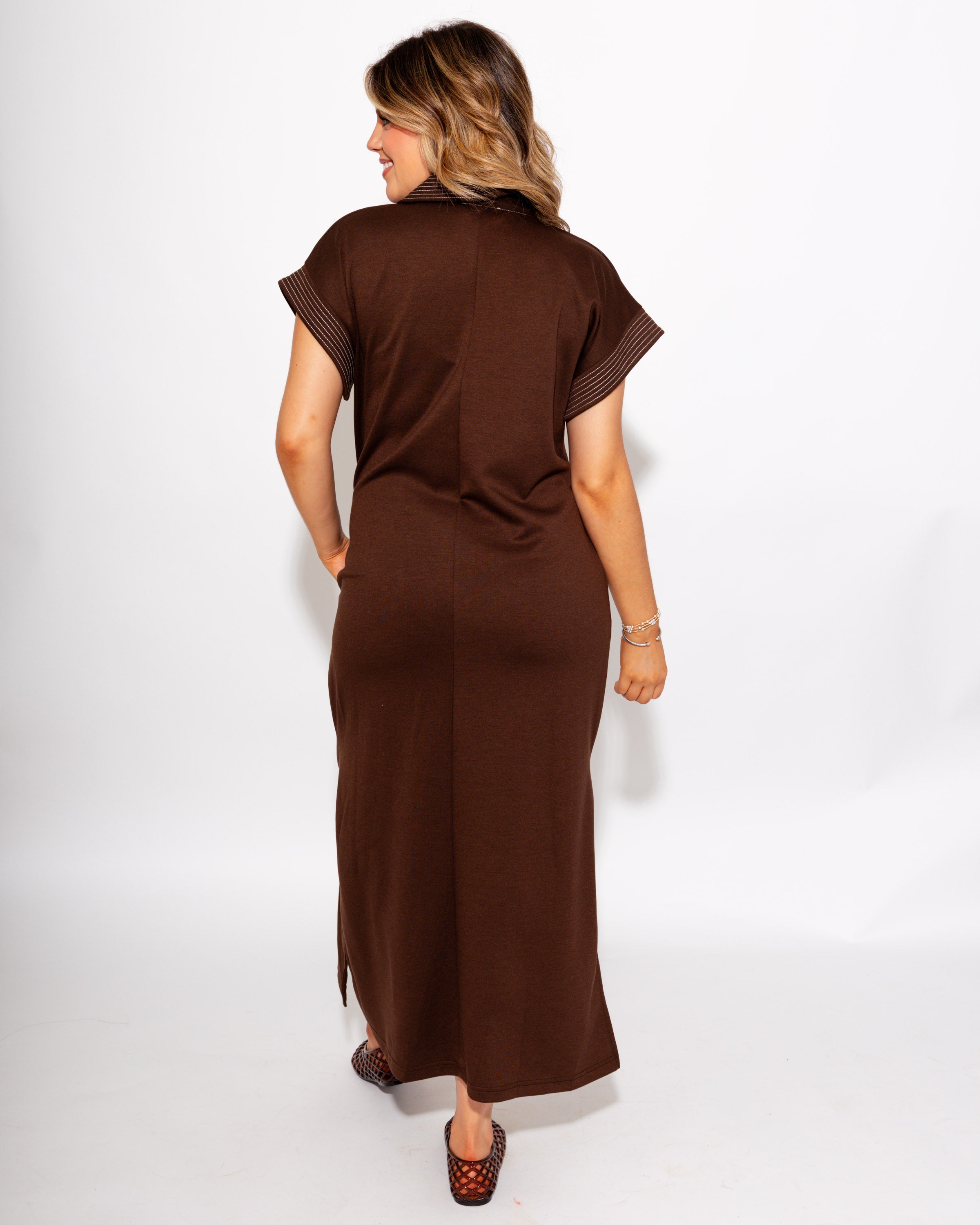 Contrast Stitch Polo Midi Dress