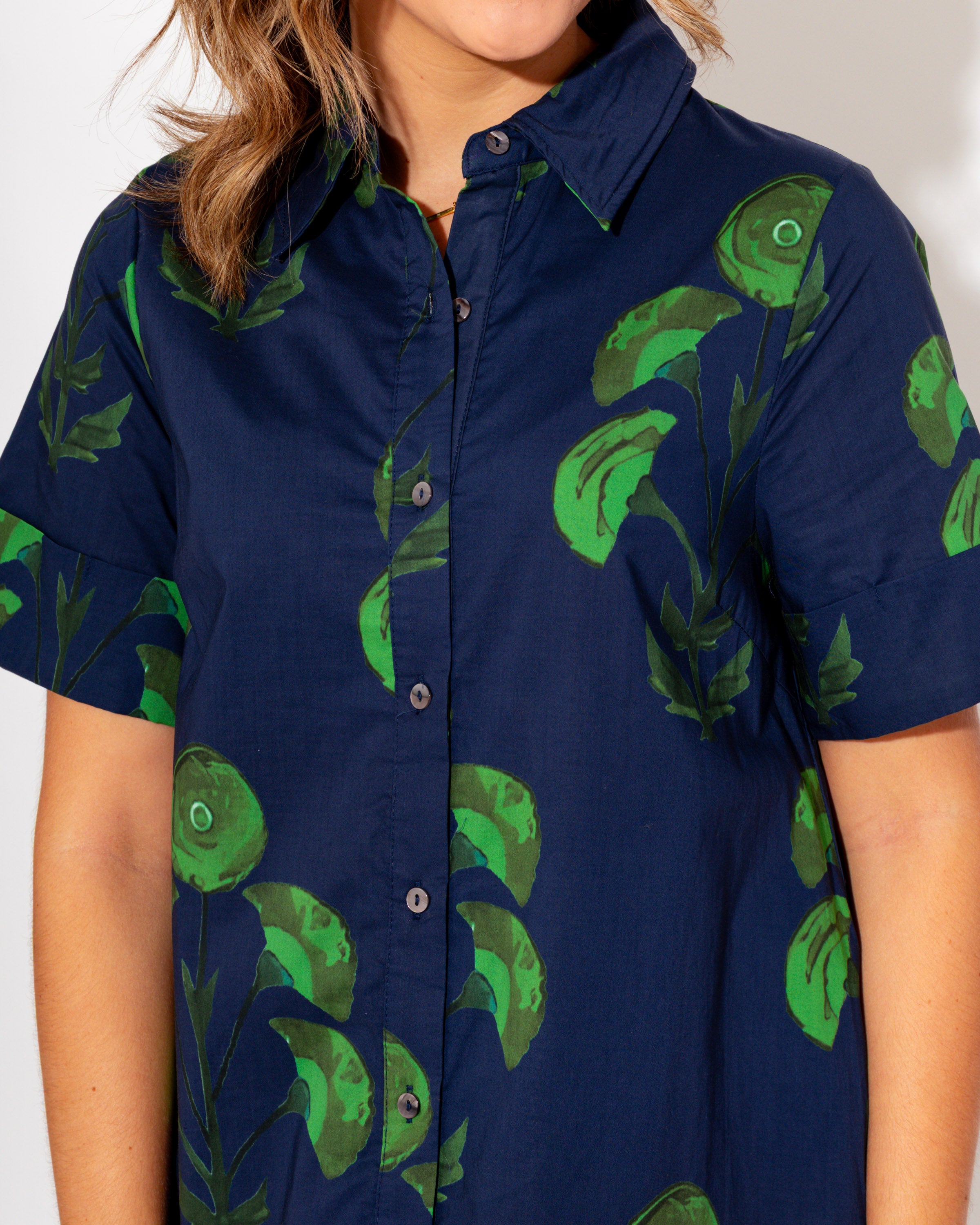 Button Front Floral Midi Dress