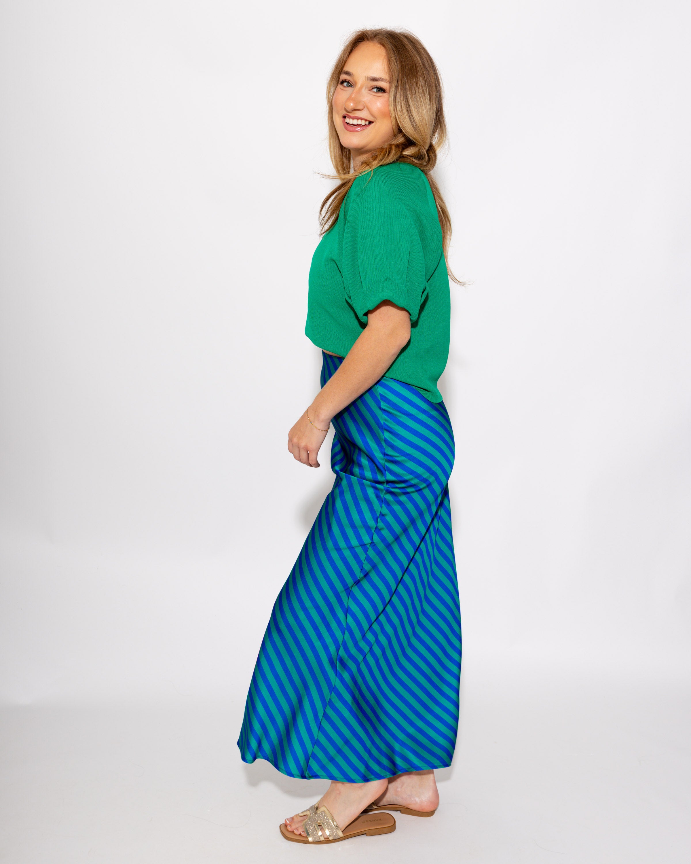 Polished Puff Sleeve Knit Top in Green