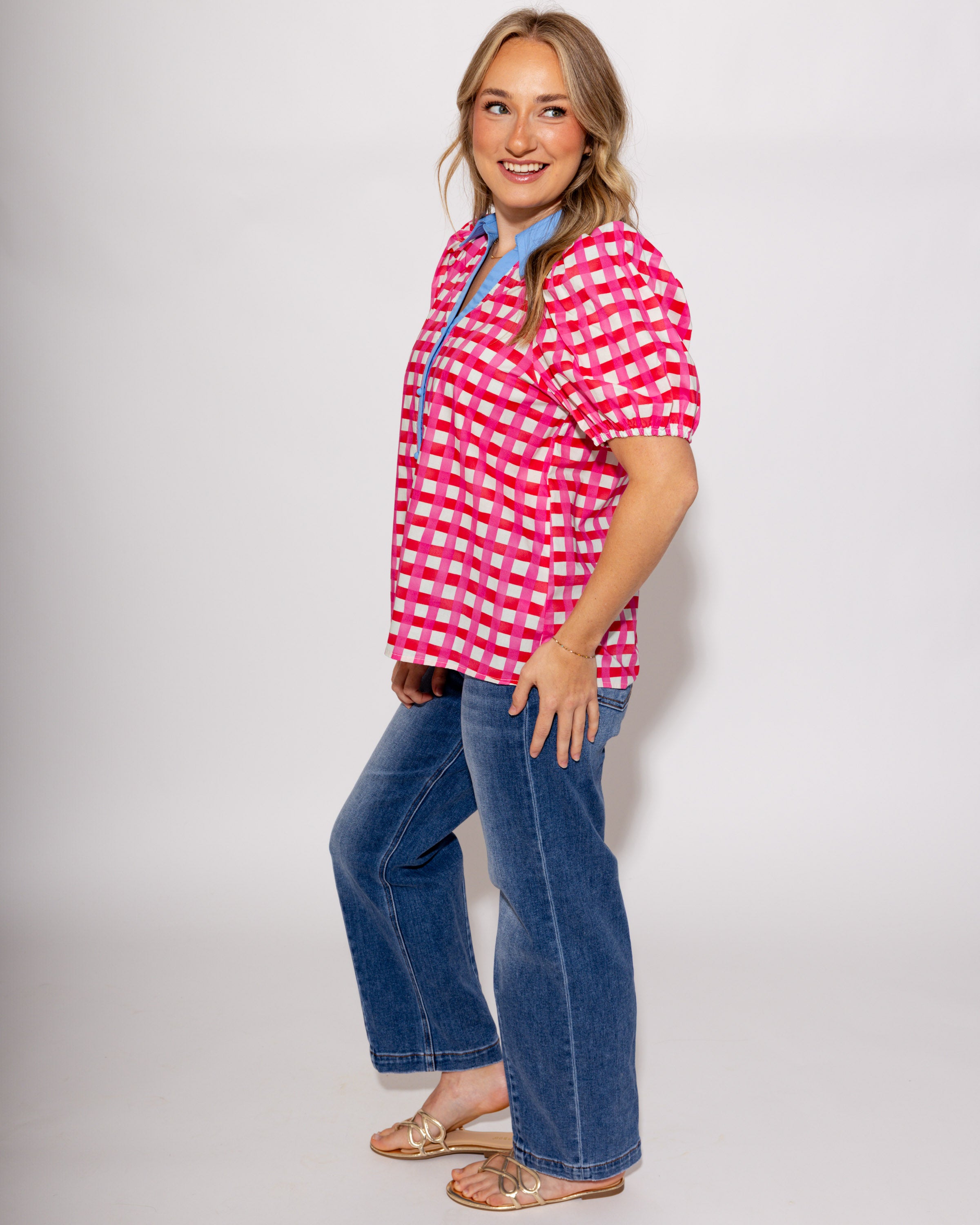 Colorblock Collar Check Top