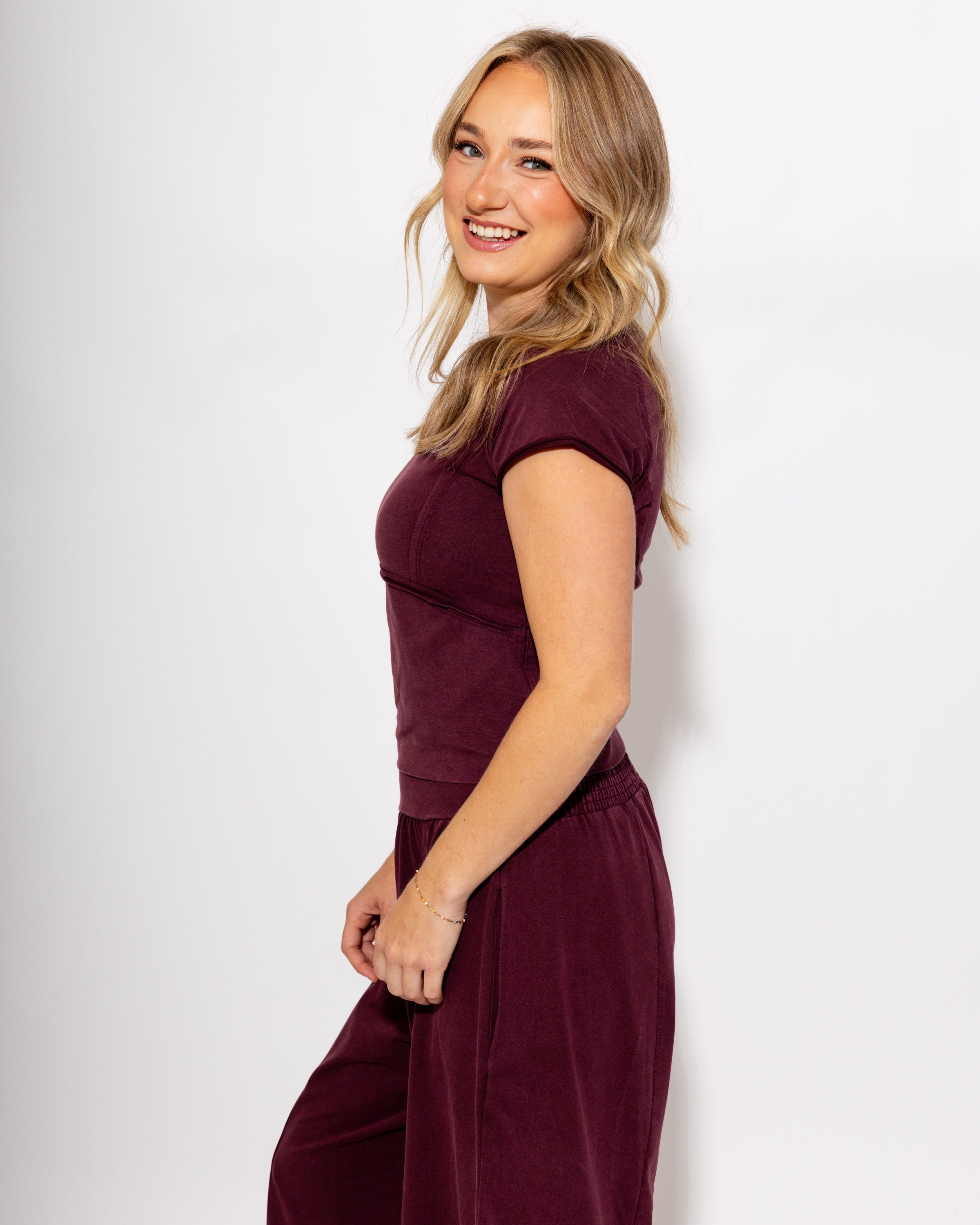 Soft Mineral Wash Cropped T-Shirt in Red Bean