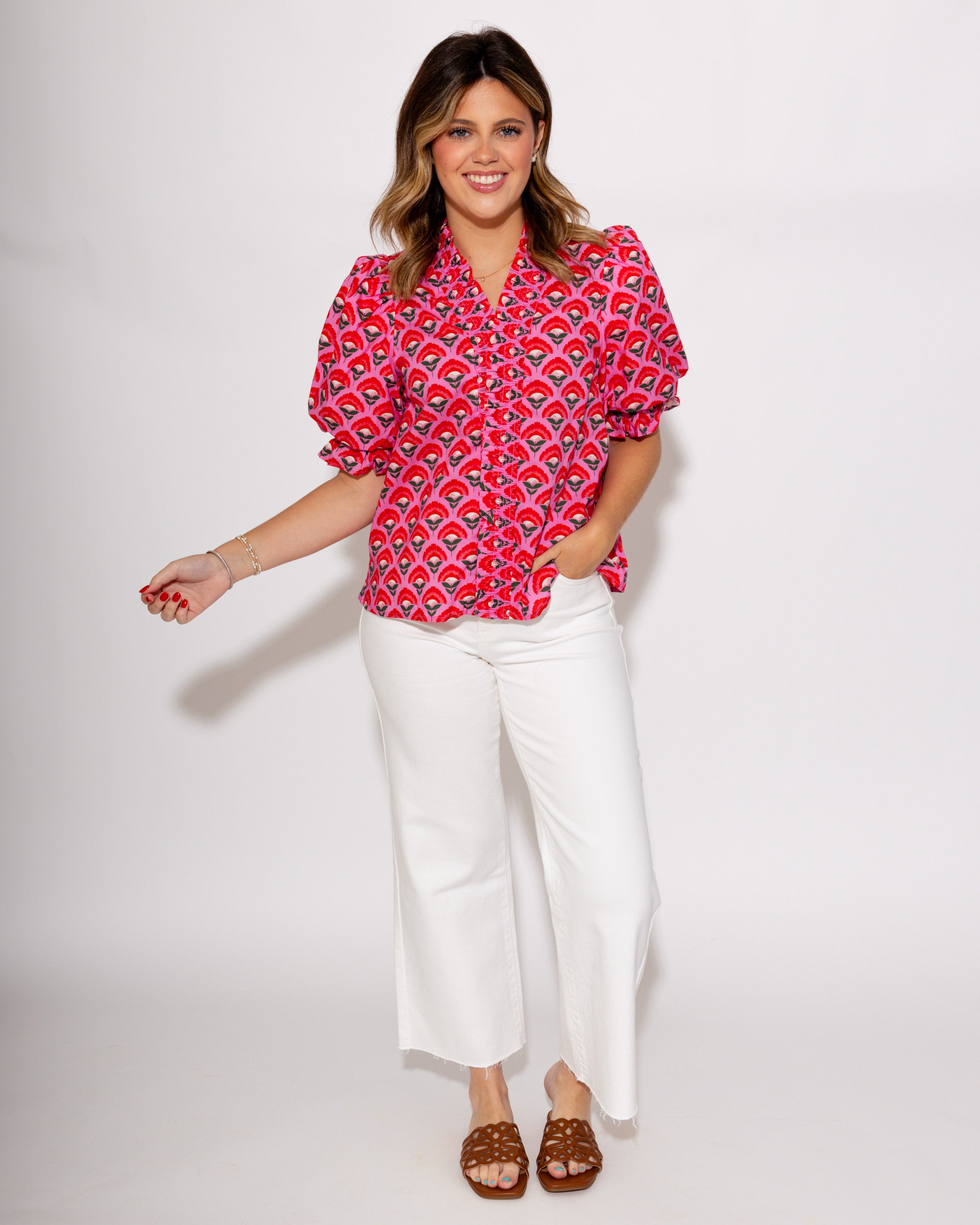 Pink Floral Puff Sleeve Top