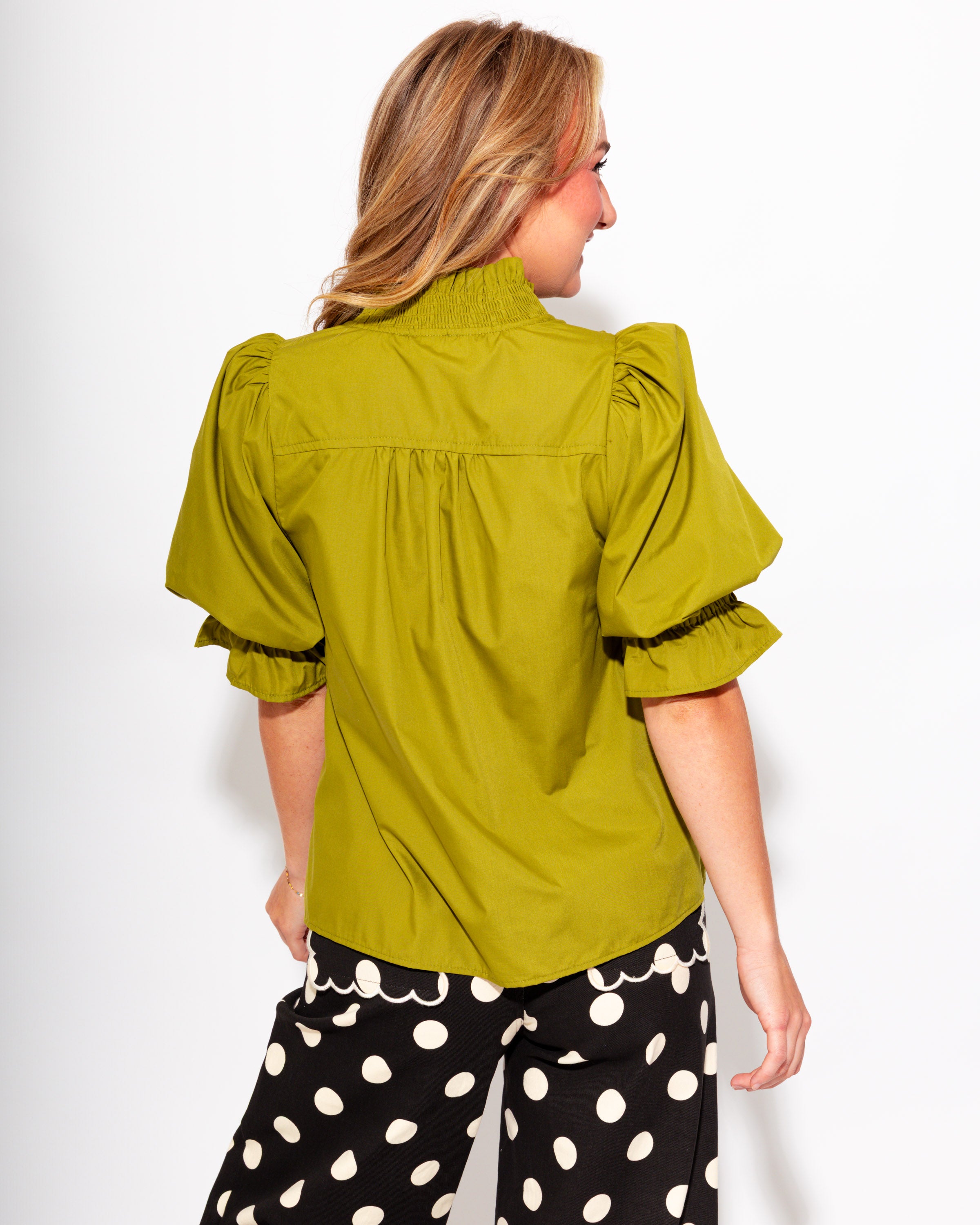 Ruffled Puff Sleeve Top in Olive