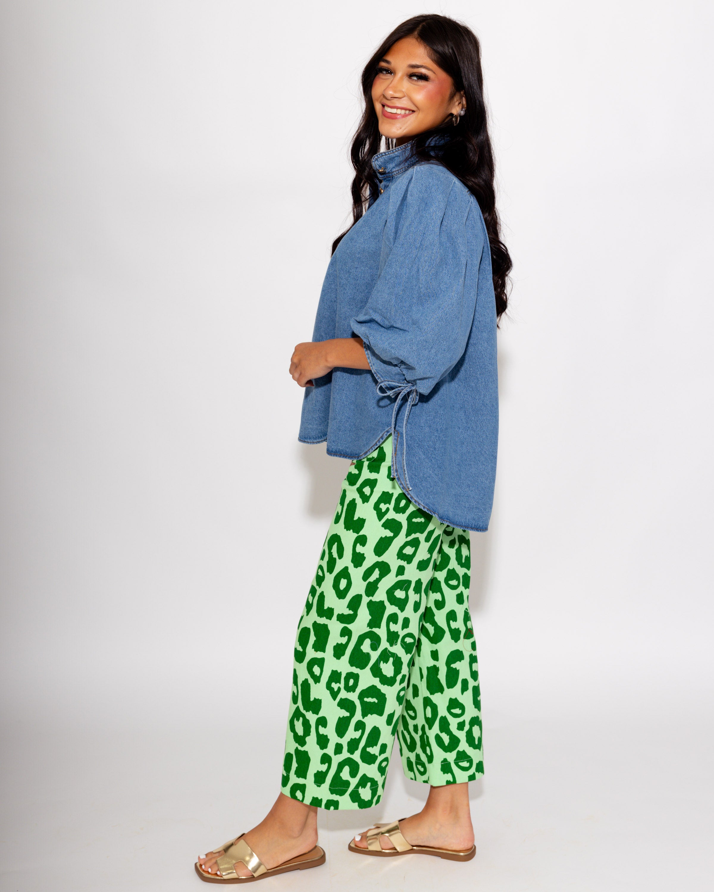 Denim Puff Sleeve Button Down