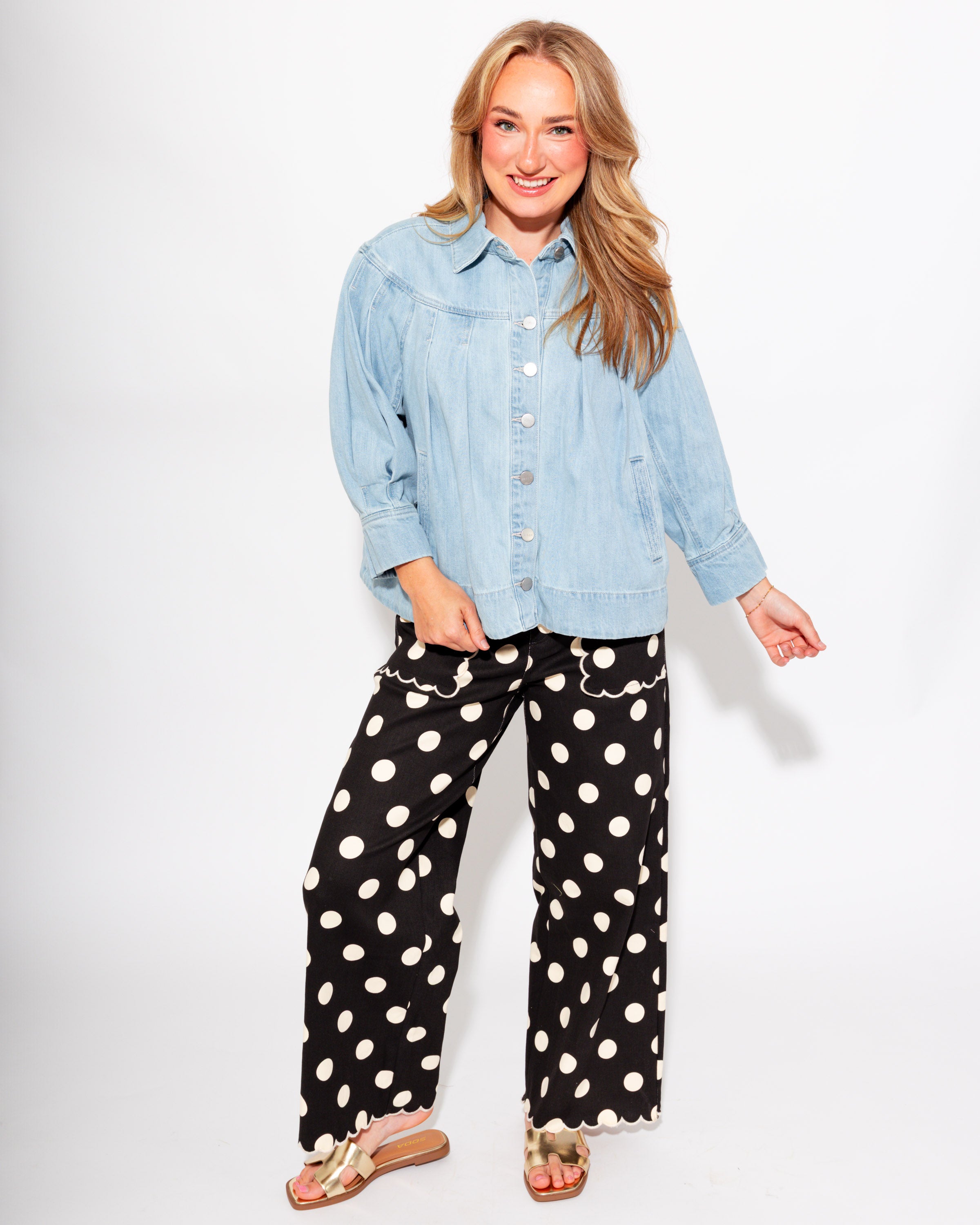 Polka Dot Scallop Pants in Black
