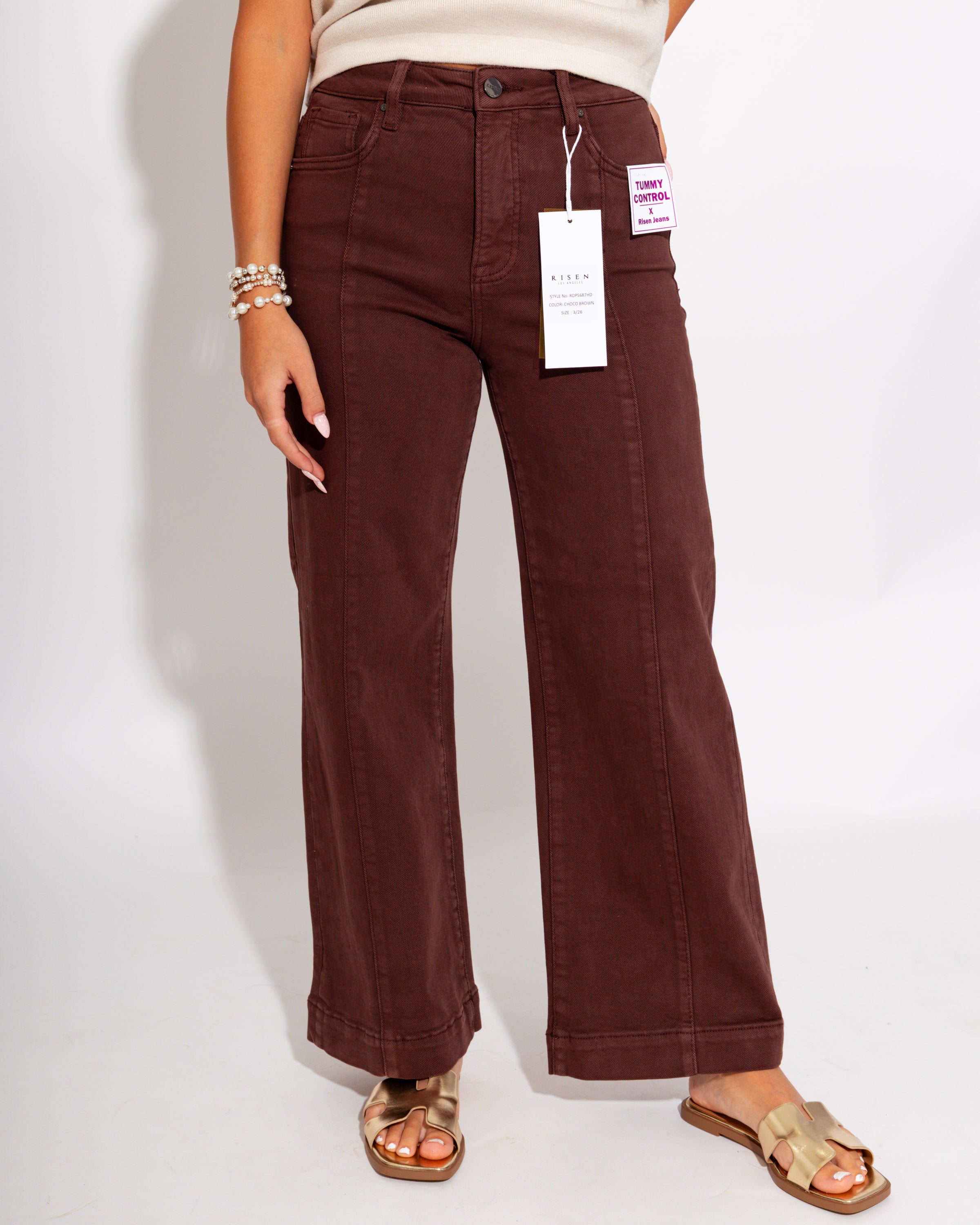 Tummy Control High Rise Pants in Chocolate Brown