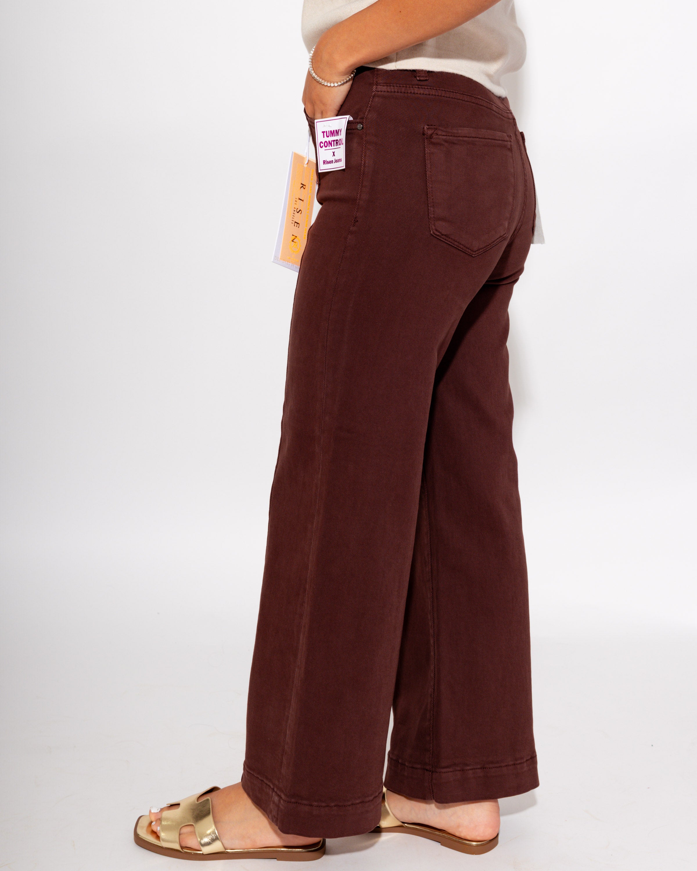 Tummy Control High Rise Pants in Chocolate Brown