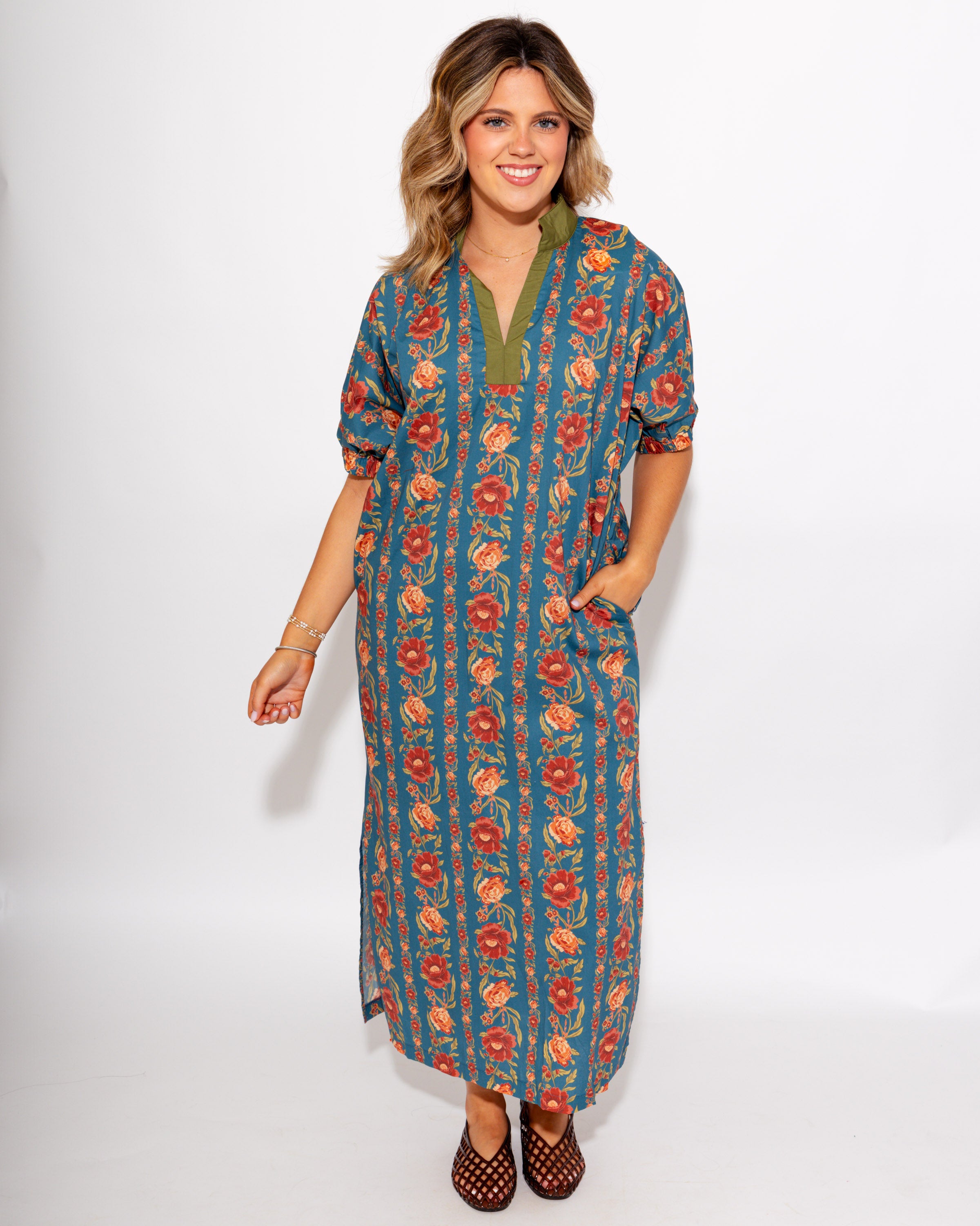 Floral Stripe Midi Dress