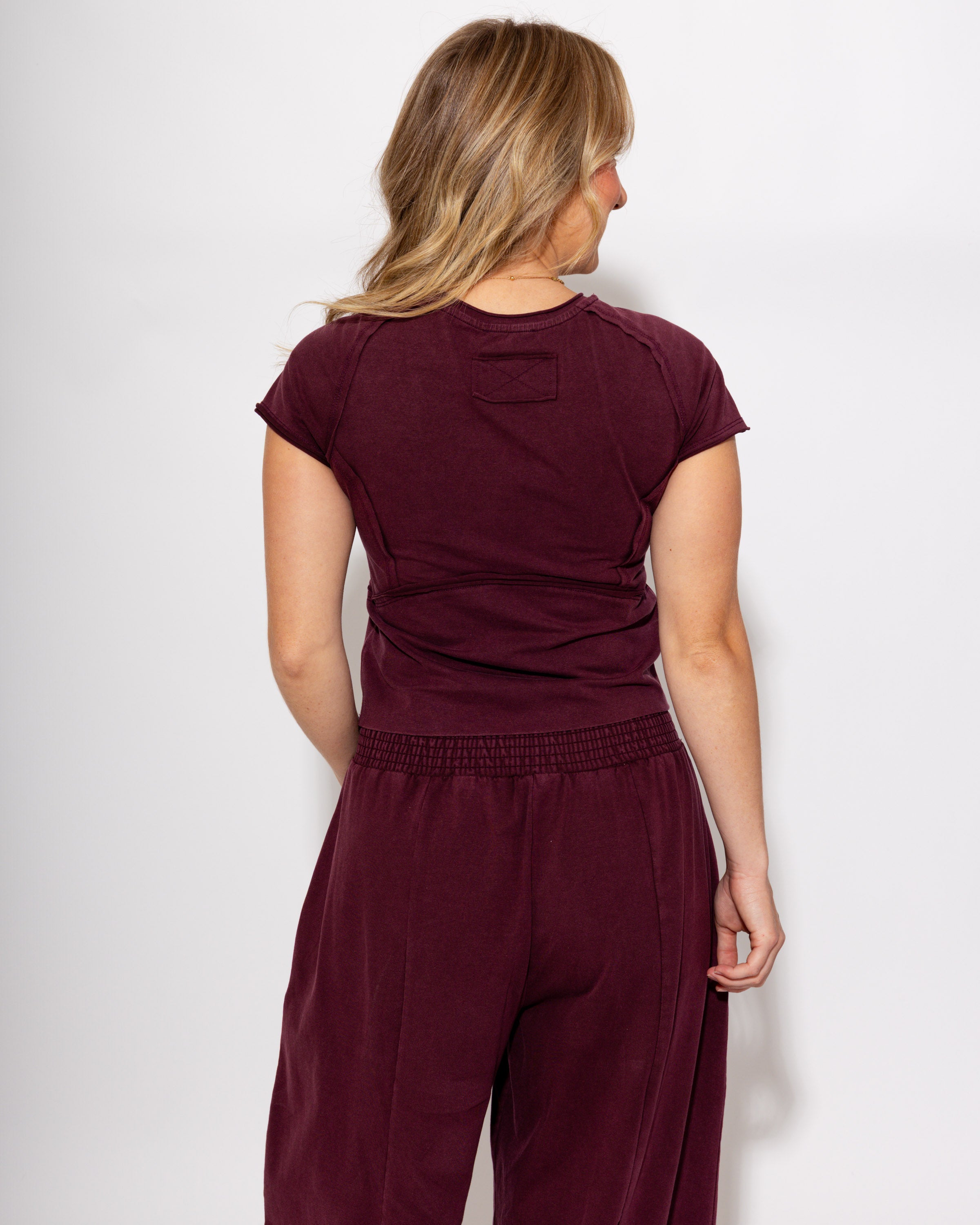 Soft Mineral Wash Cropped T-Shirt in Red Bean