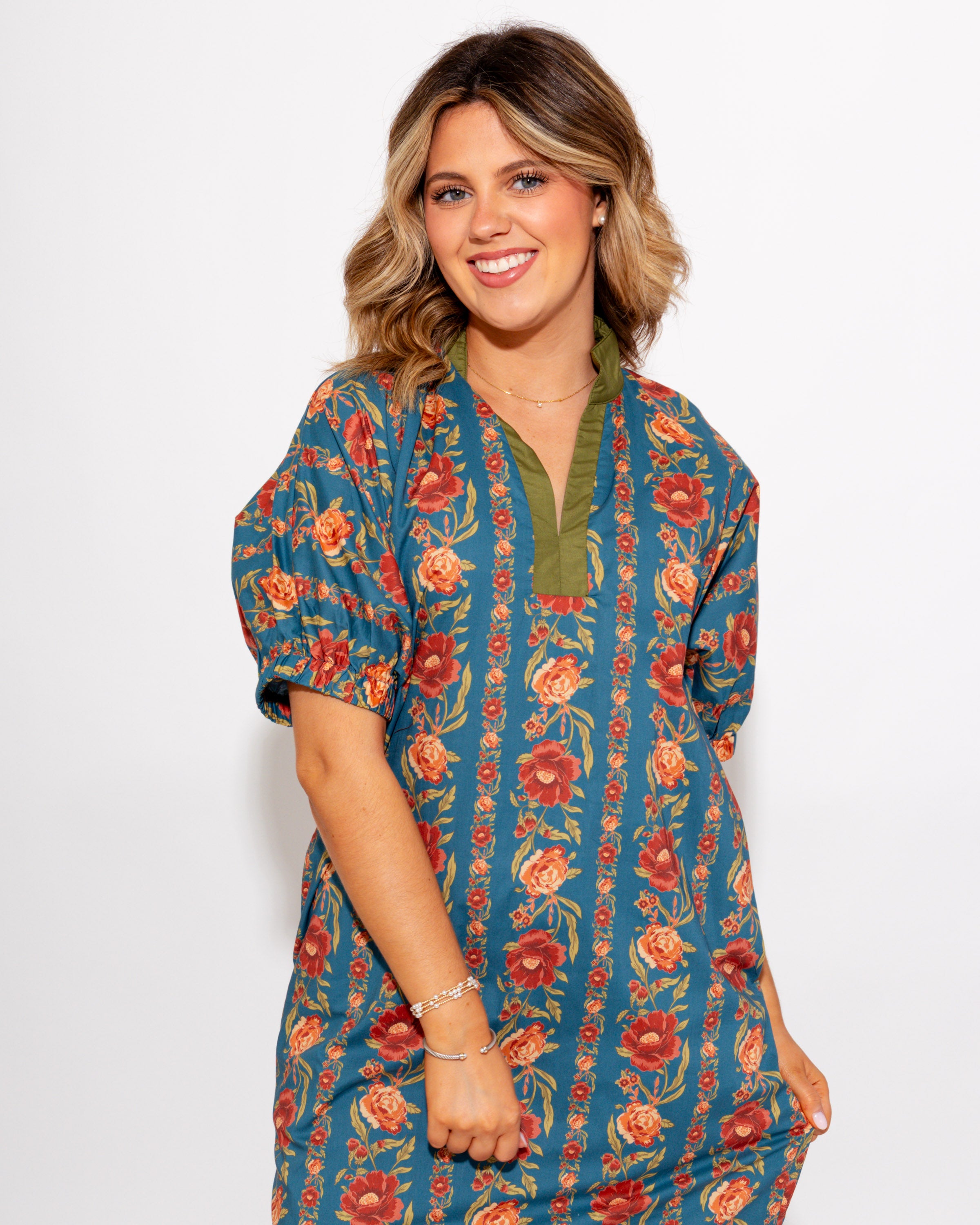 Floral Stripe Midi Dress