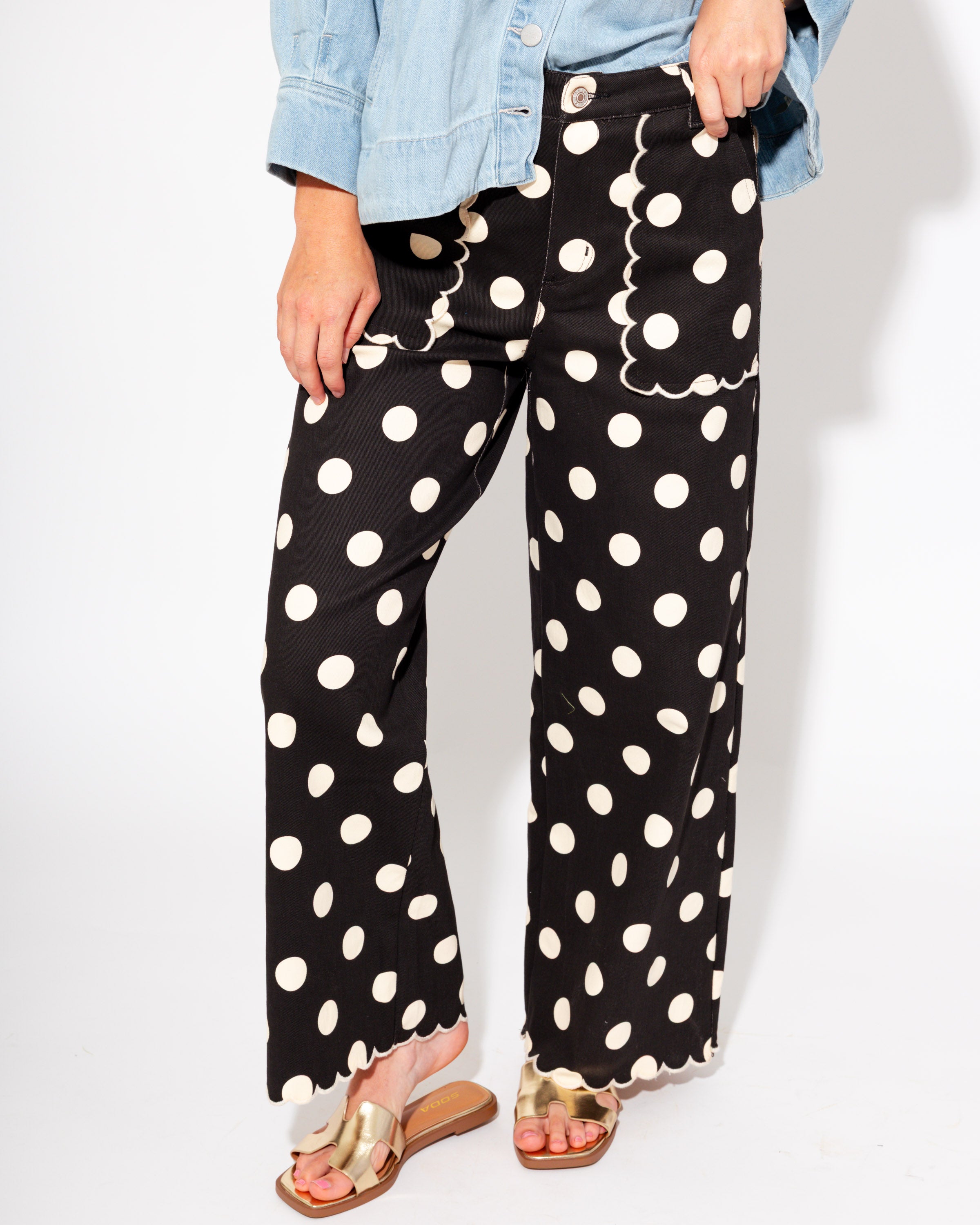 Polka Dot Scallop Pants in Black