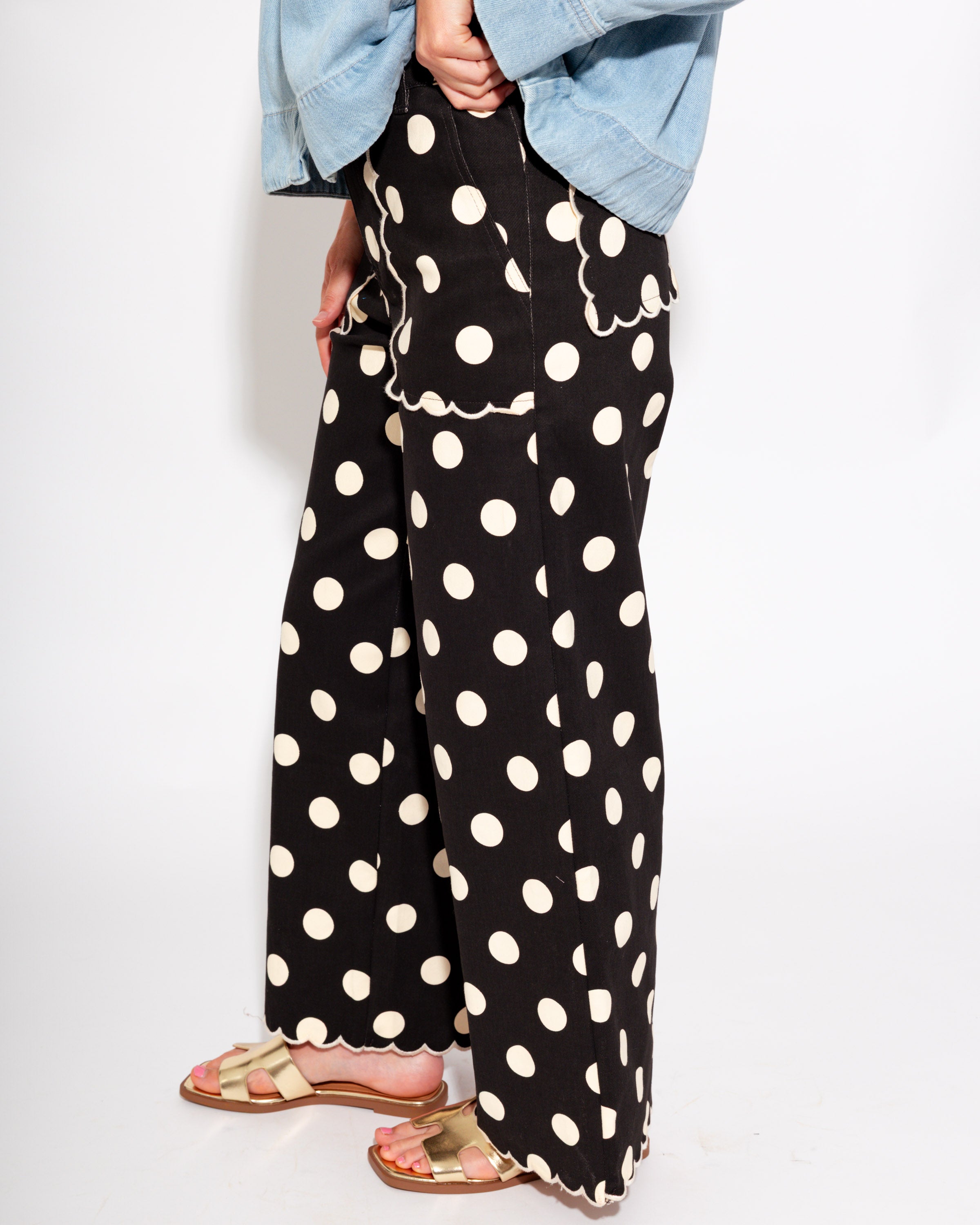 Polka Dot Scallop Pants in Black