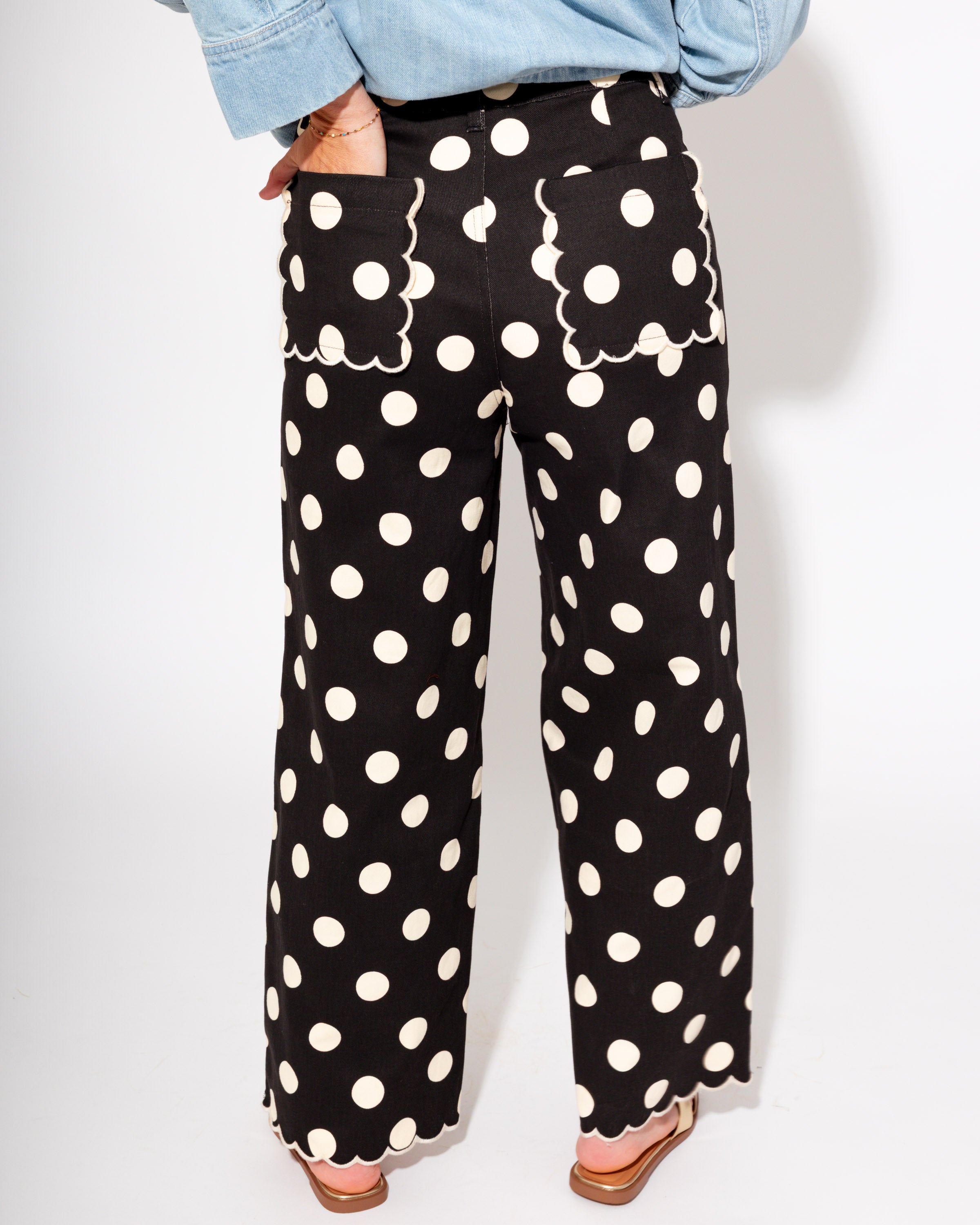 Polka Dot Scallop Pants in Black