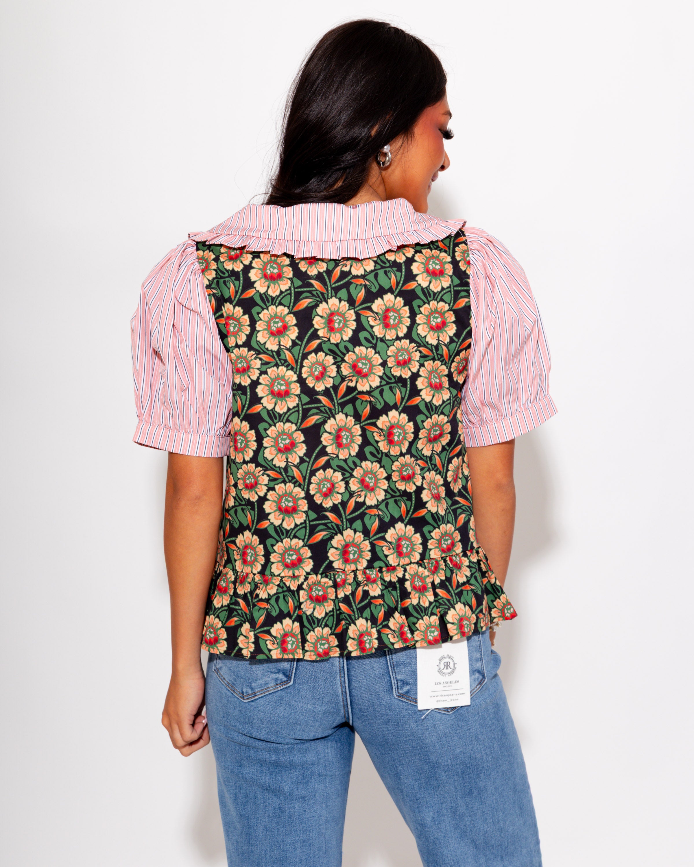Girly Garden Mixed Print Top in Peach