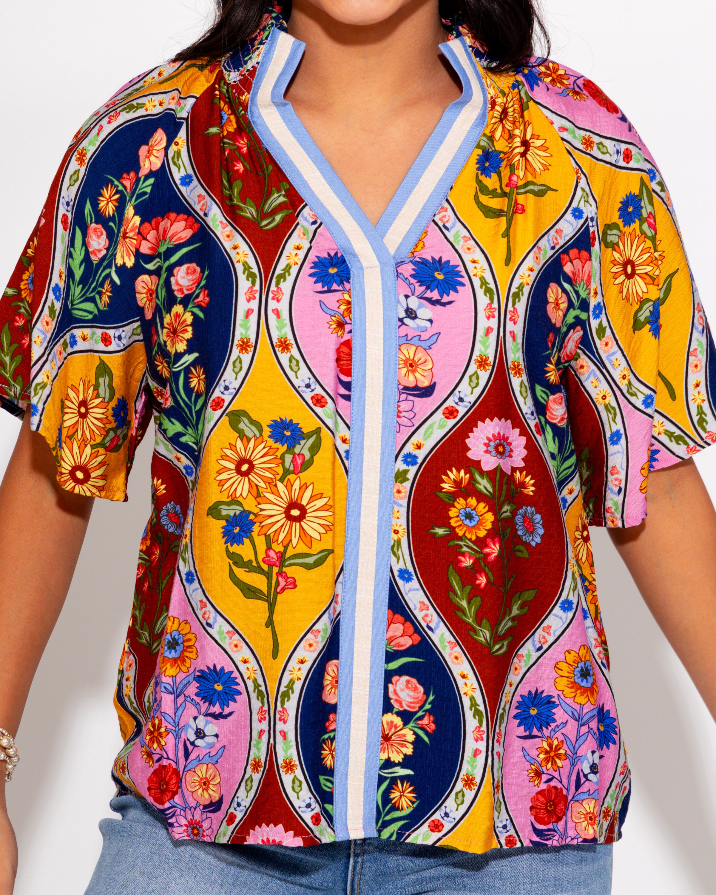 Antique Bloom Split Neck Top