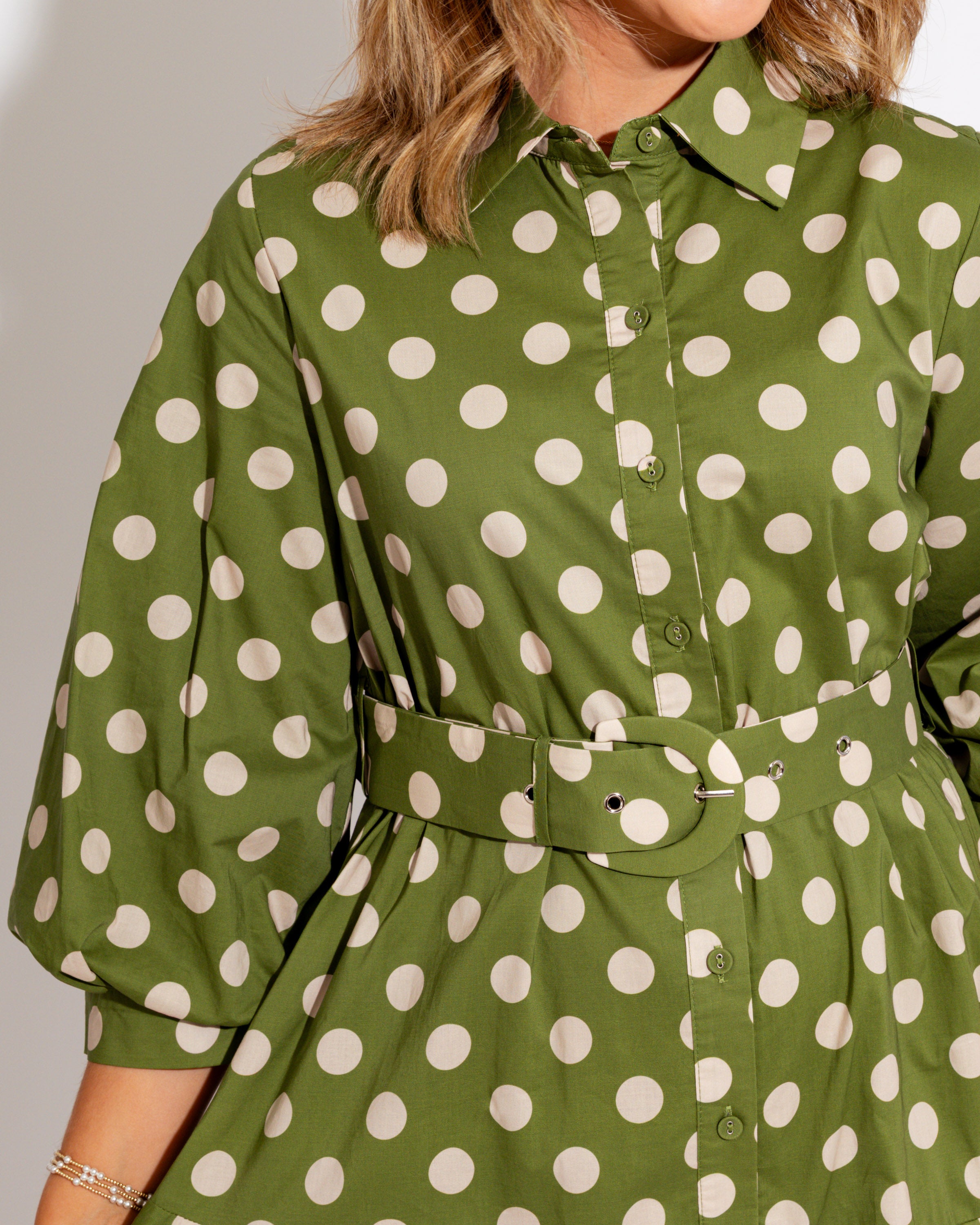 Olive & Polka Dot Belted Mini Dress