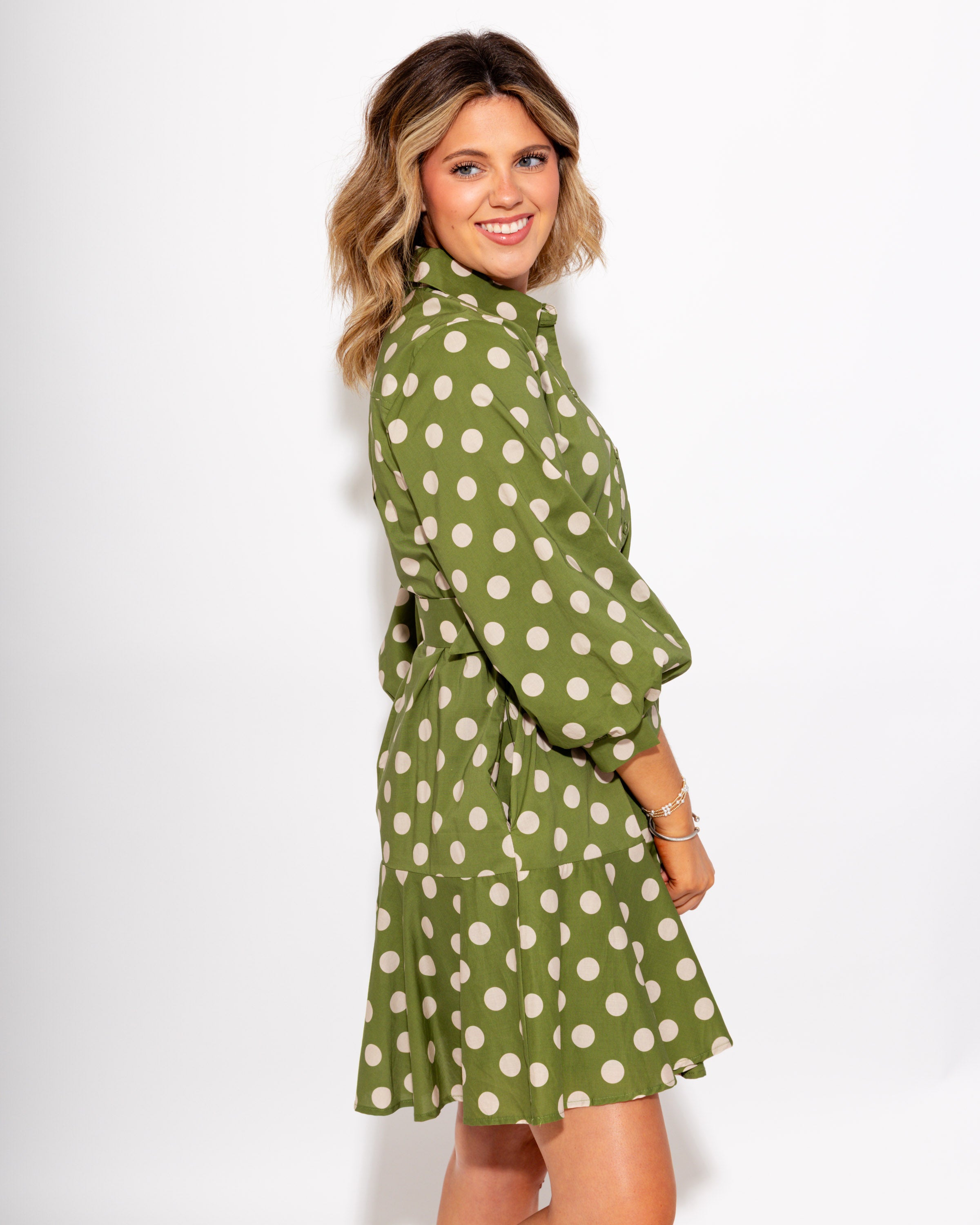 Olive & Polka Dot Belted Mini Dress