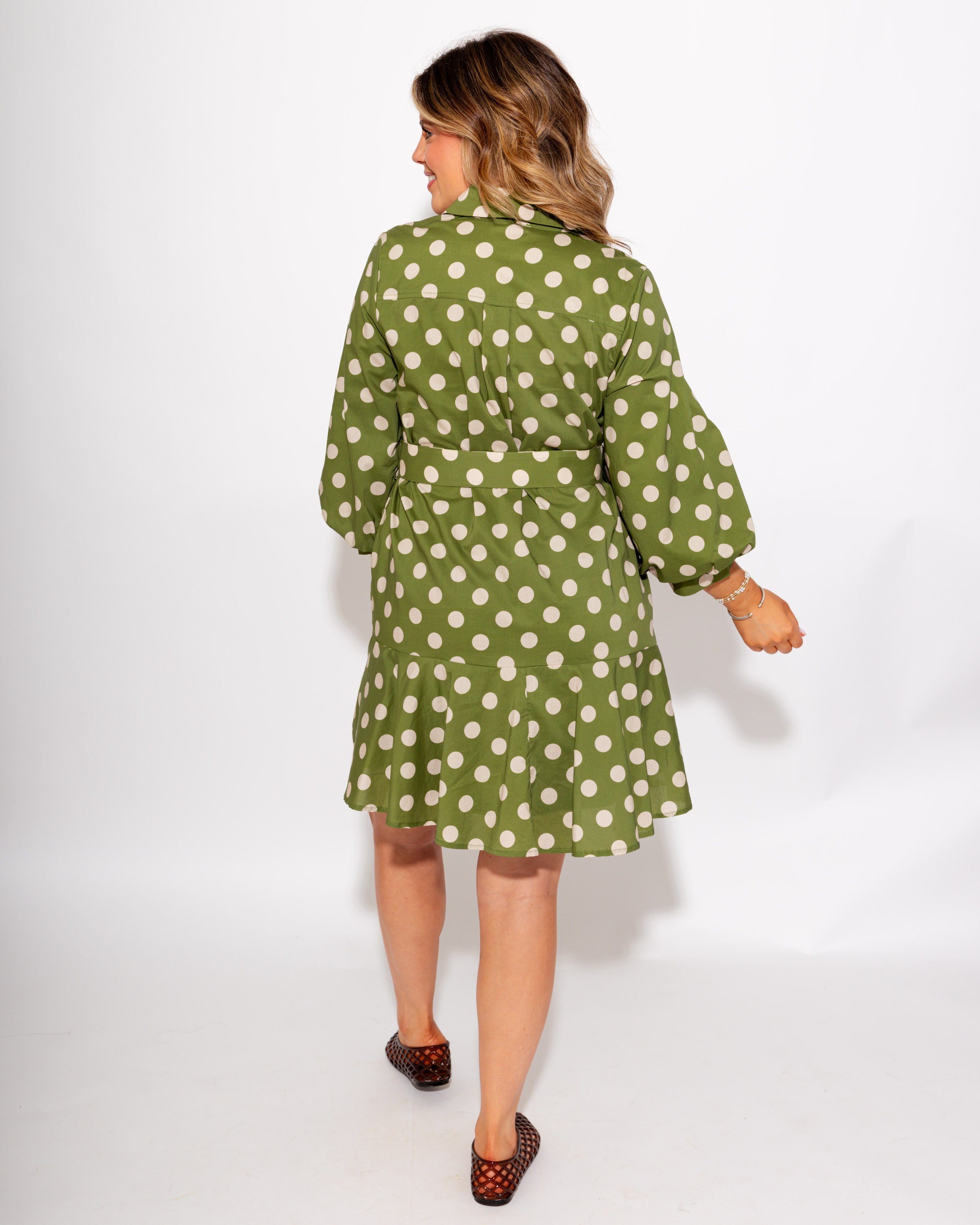Olive & Polka Dot Belted Mini Dress