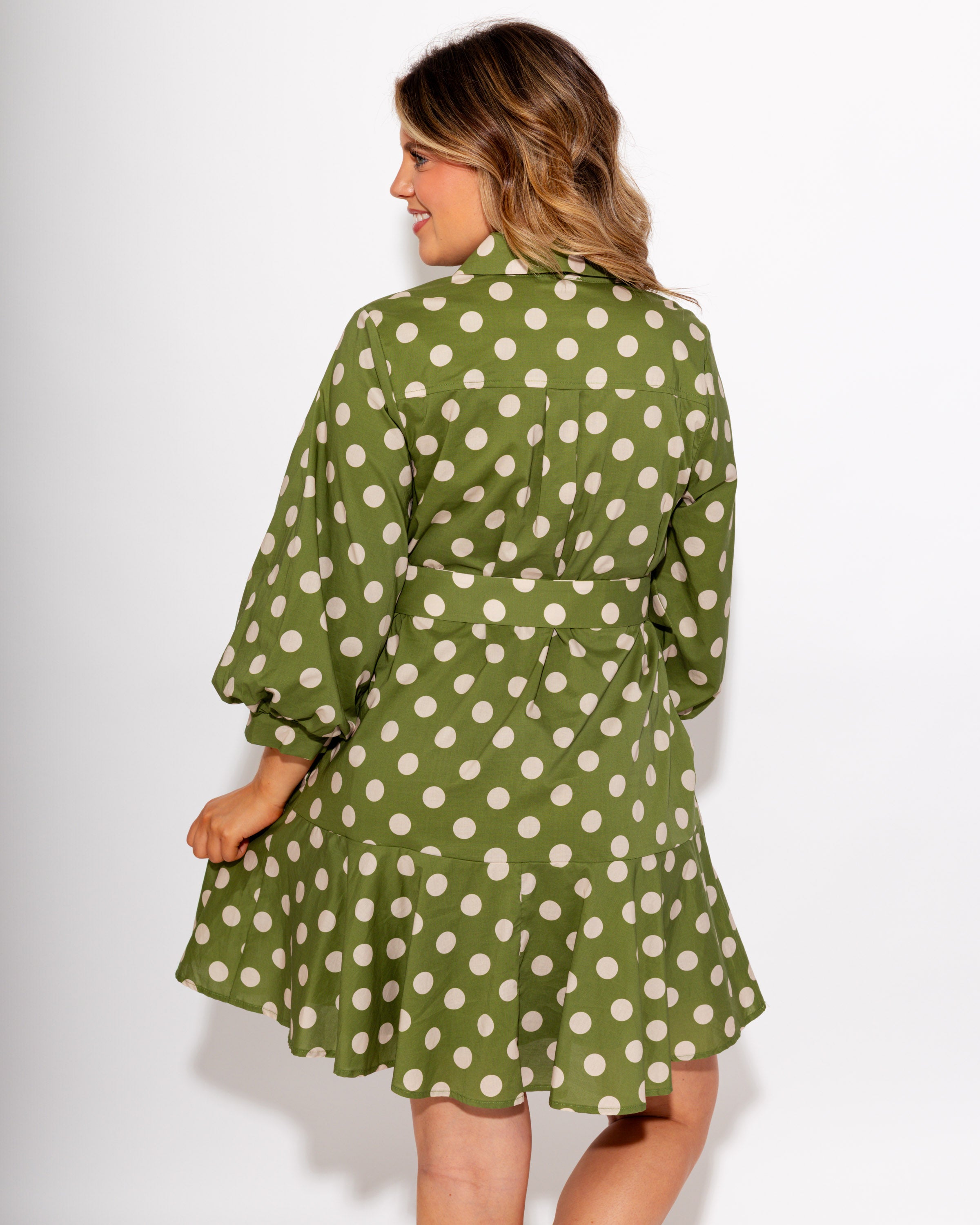 Olive & Polka Dot Belted Mini Dress