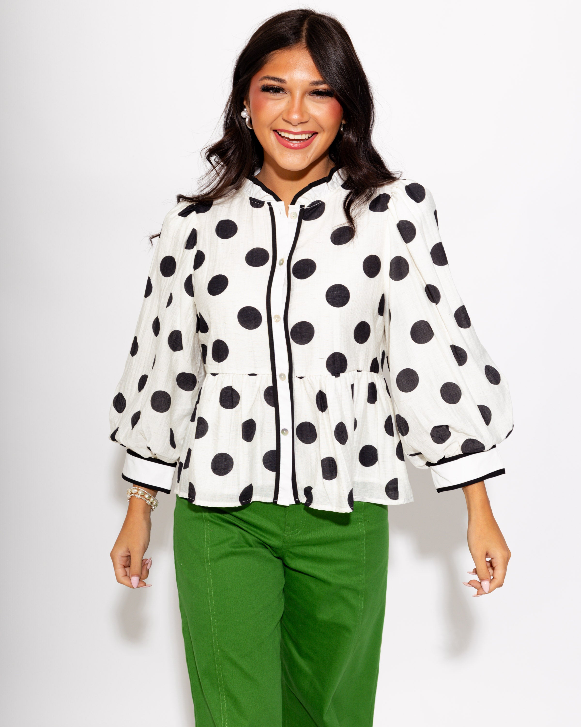 Fun & Flirty Polka Dot Top in White