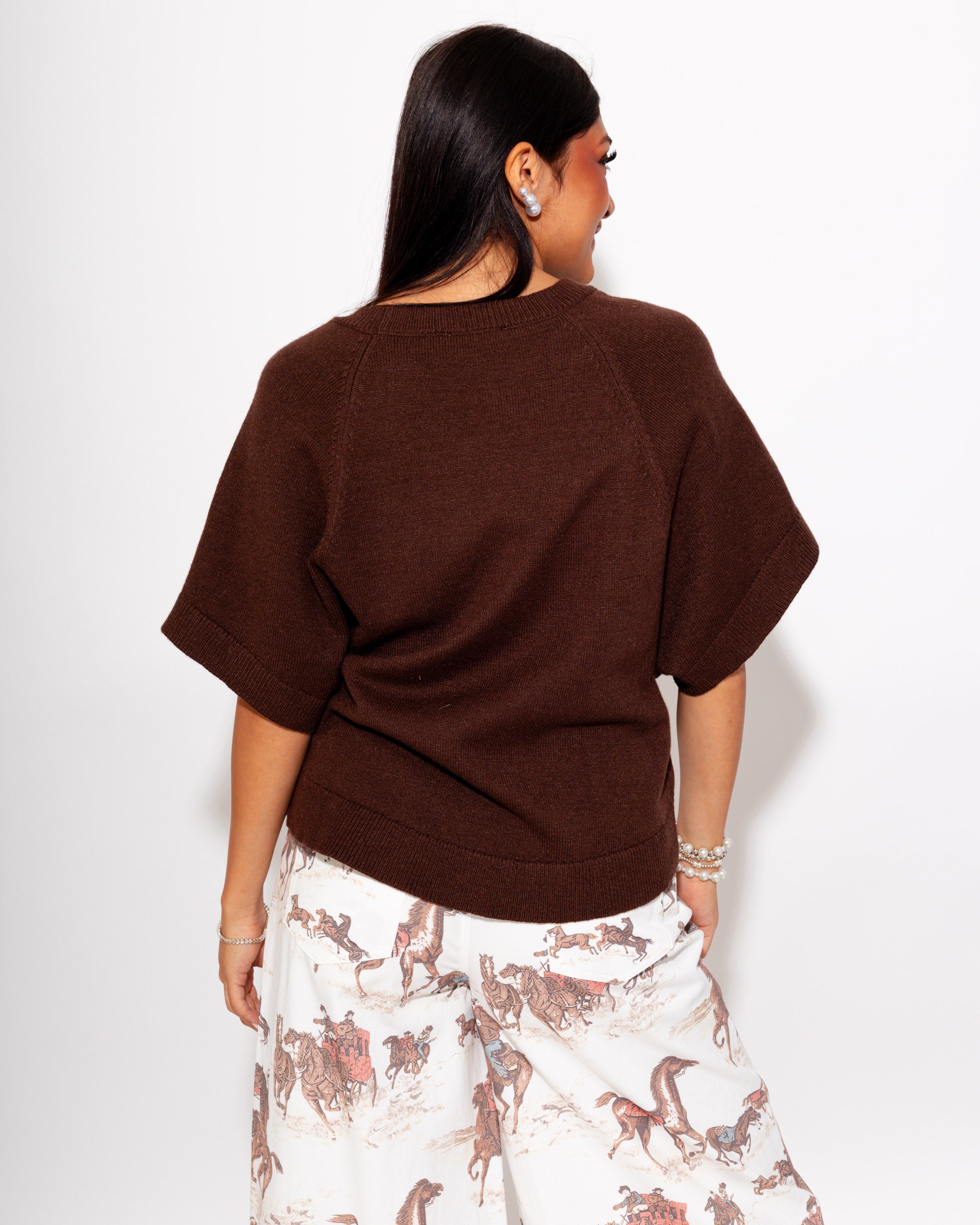 Everyday Dolman Knit Top in Brown