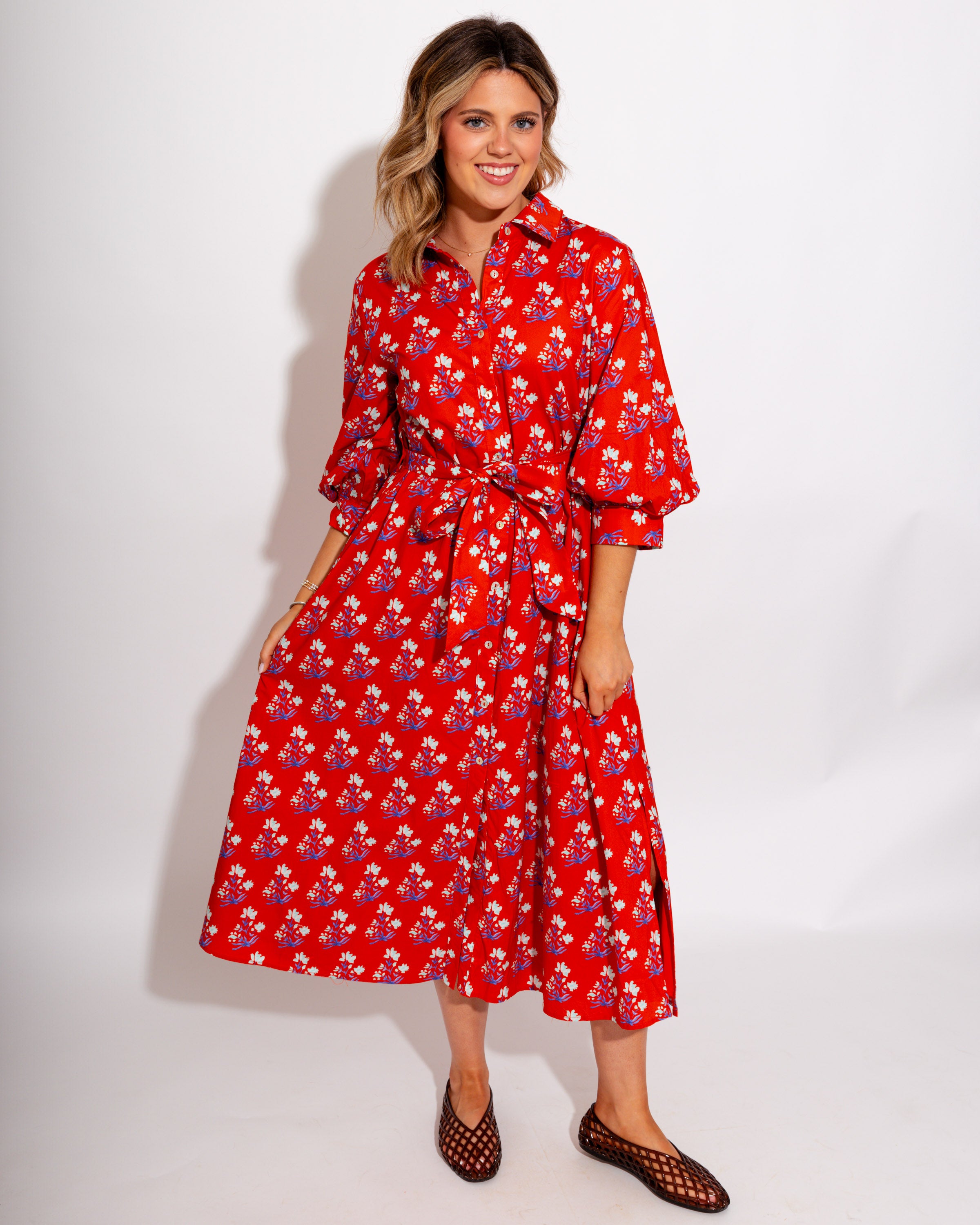 Floral Tie Waist Midi Dress
